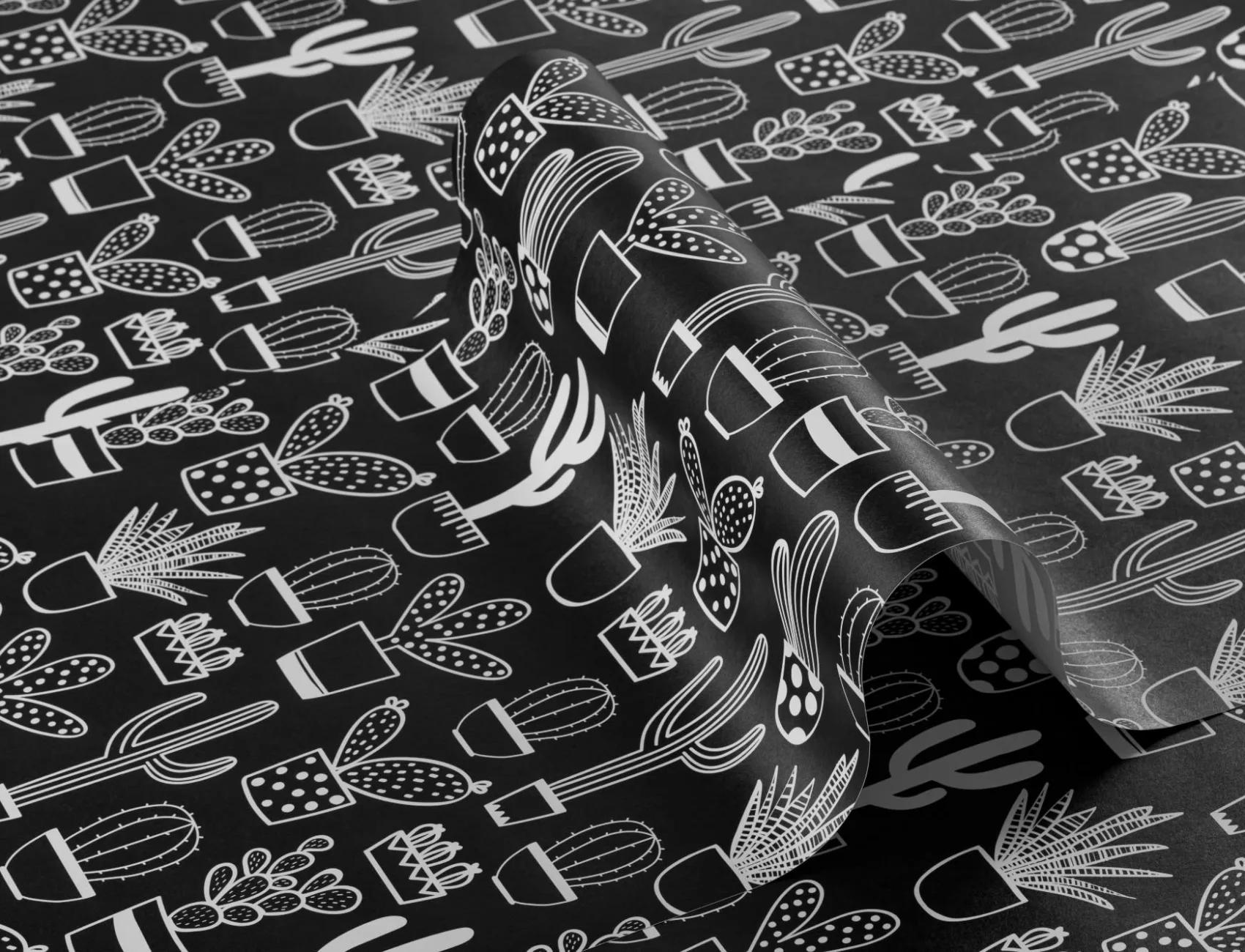 Naïve Cactus Black & White Repeat Pattern Wallpaper