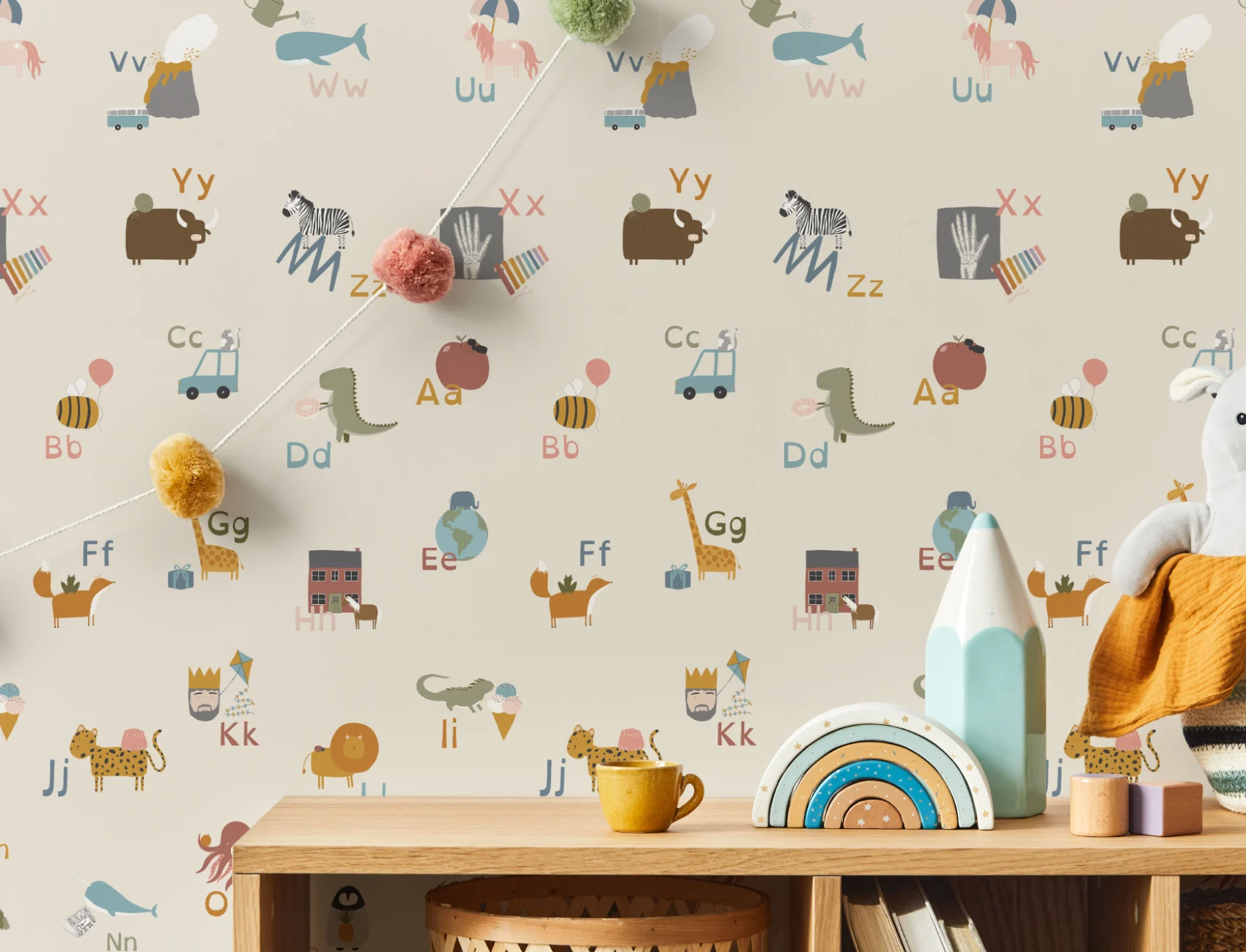 Kids Cute Alphabet Learning Repeat Pattern Wallpaper