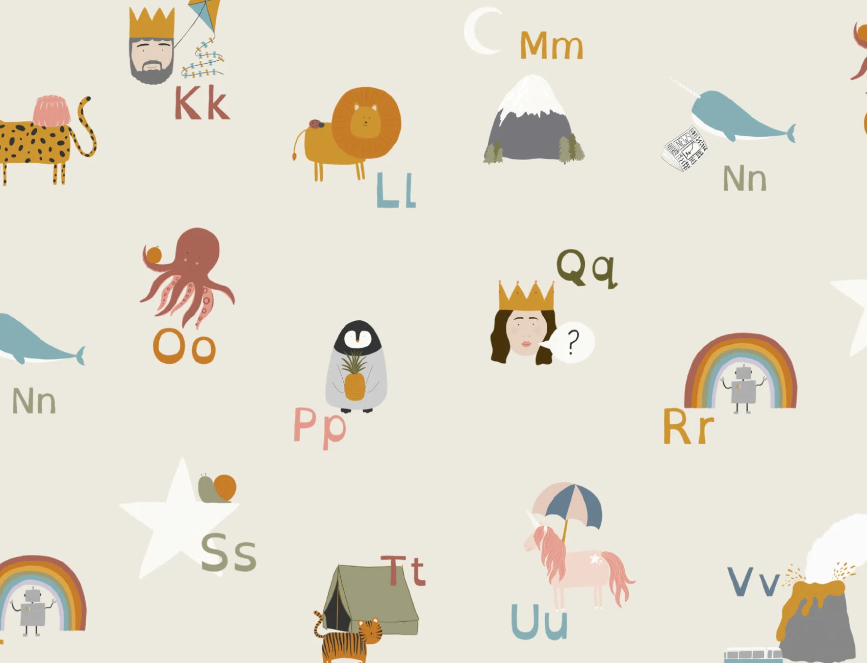 Kids Cute Alphabet Learning Repeat Pattern Wallpaper