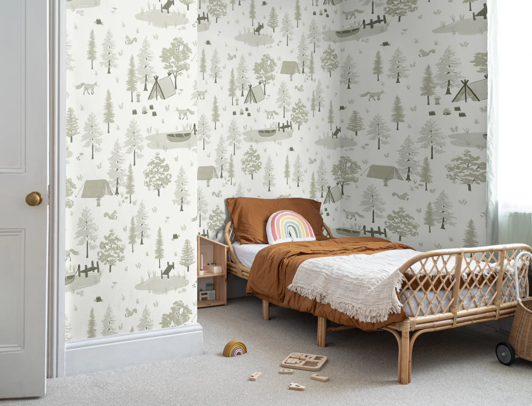 Green Woodland Camping Repeat Pattern Wallpaper