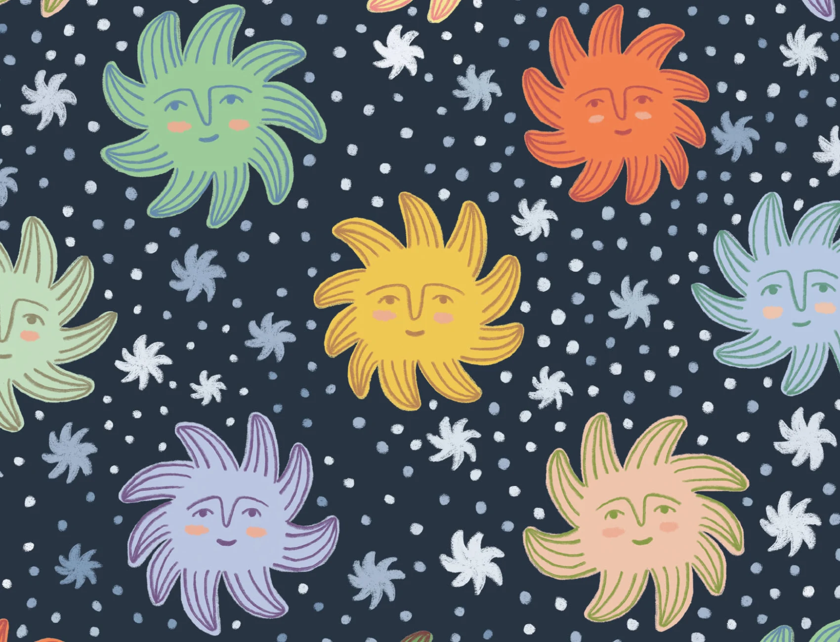 Multicolor Smiley Sunshines with Star Background Wallpaper