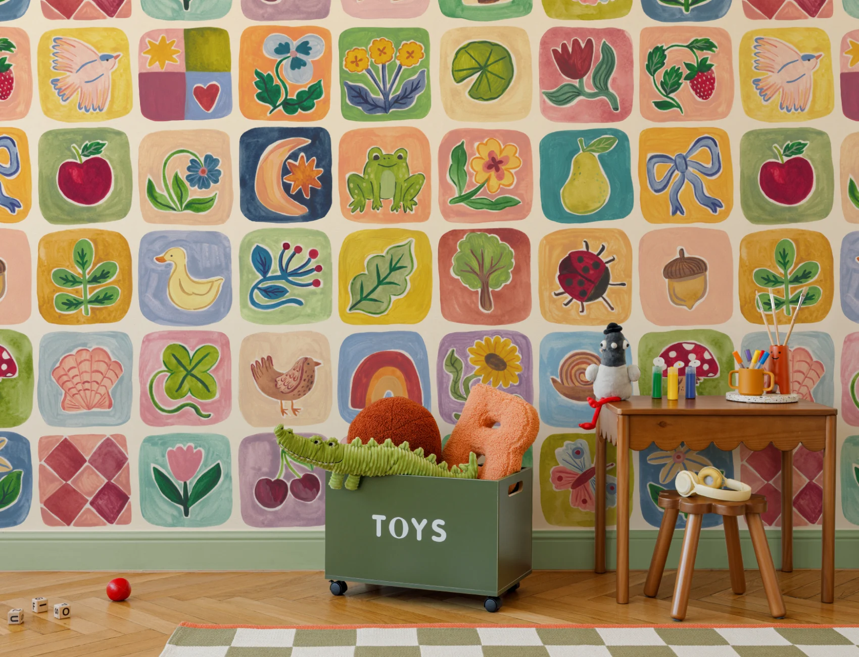 Multicolor Grillige Patchwork Kinderen’s Muurschildering