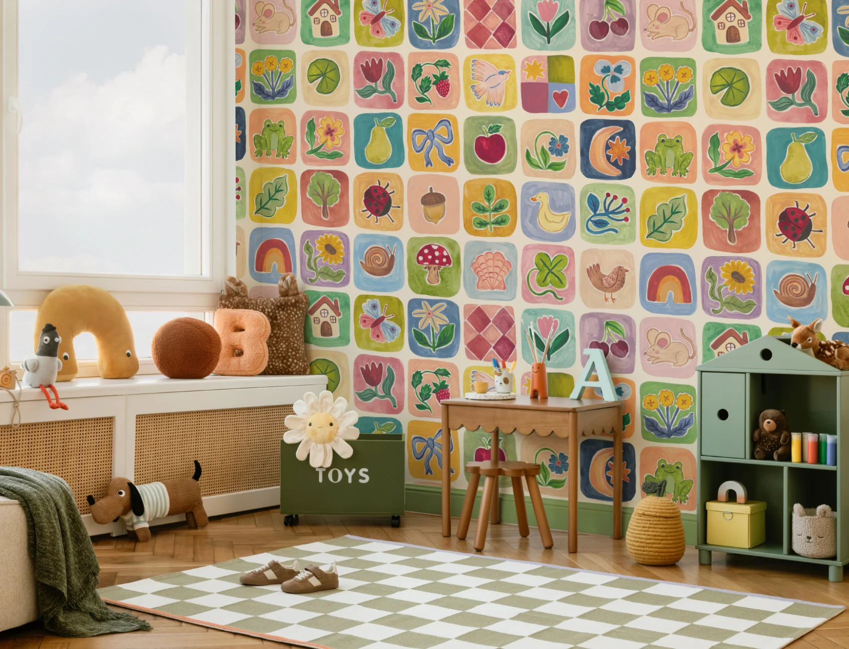 Multicolor Grillige Patchwork Kinderen’s Muurschildering