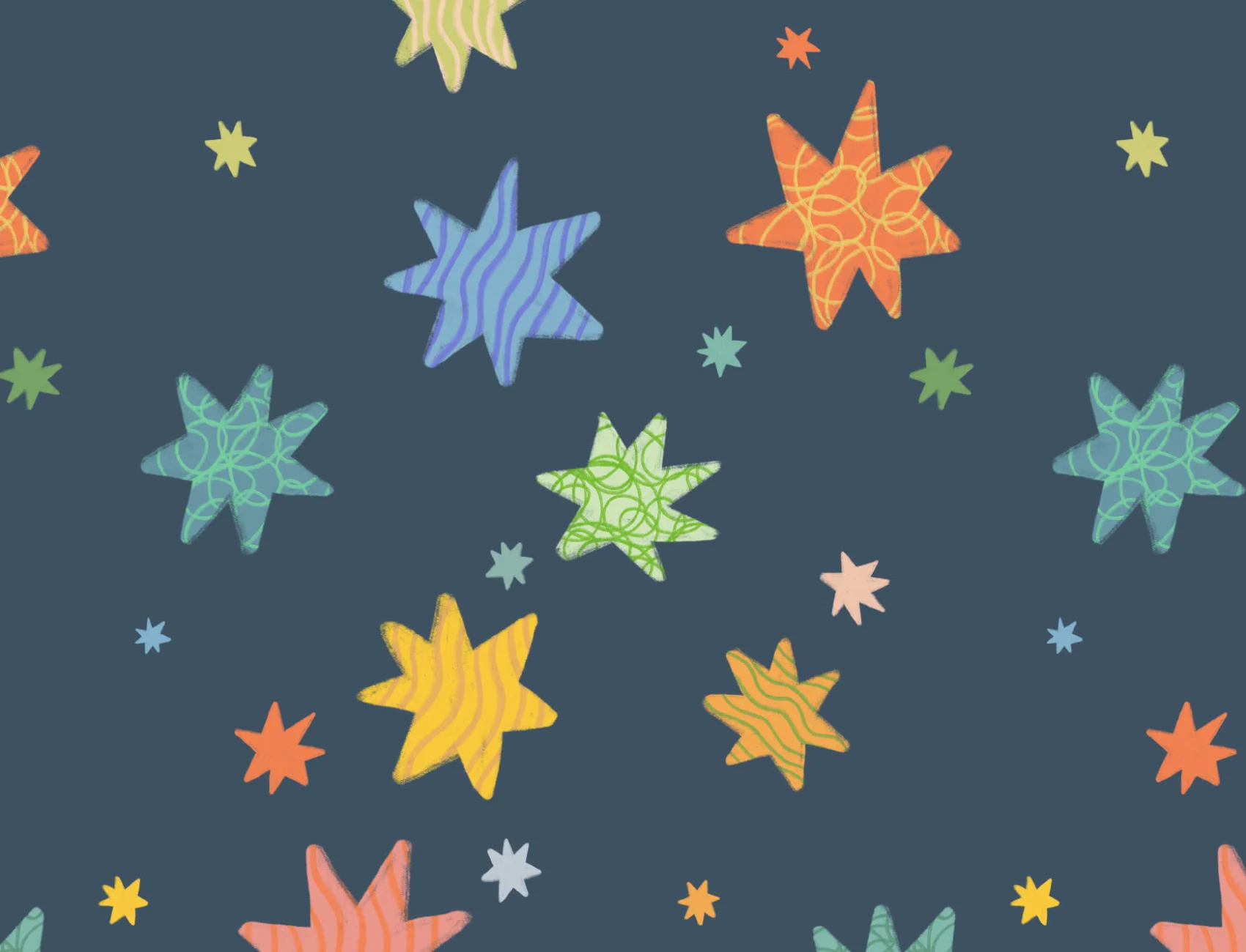 Desenat de mână Multicolor Stars Navy Wallpaper