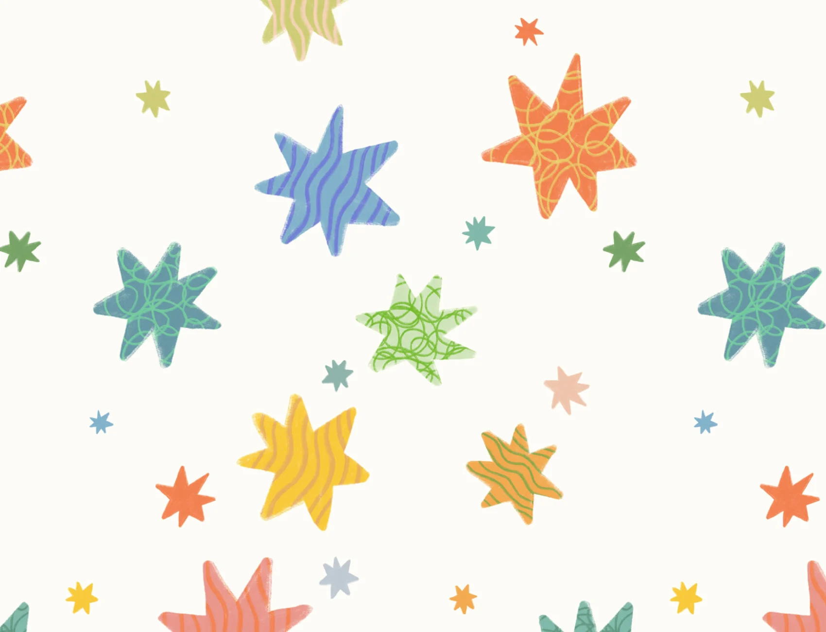 Hand Drawn Multicolor Stars Off White Wallpaper