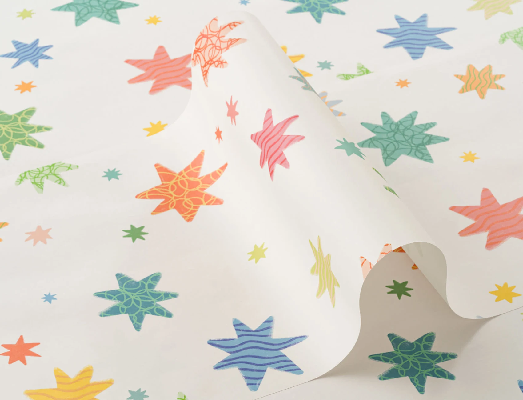 Hand Drawn Multicolor Stars Off White Wallpaper
