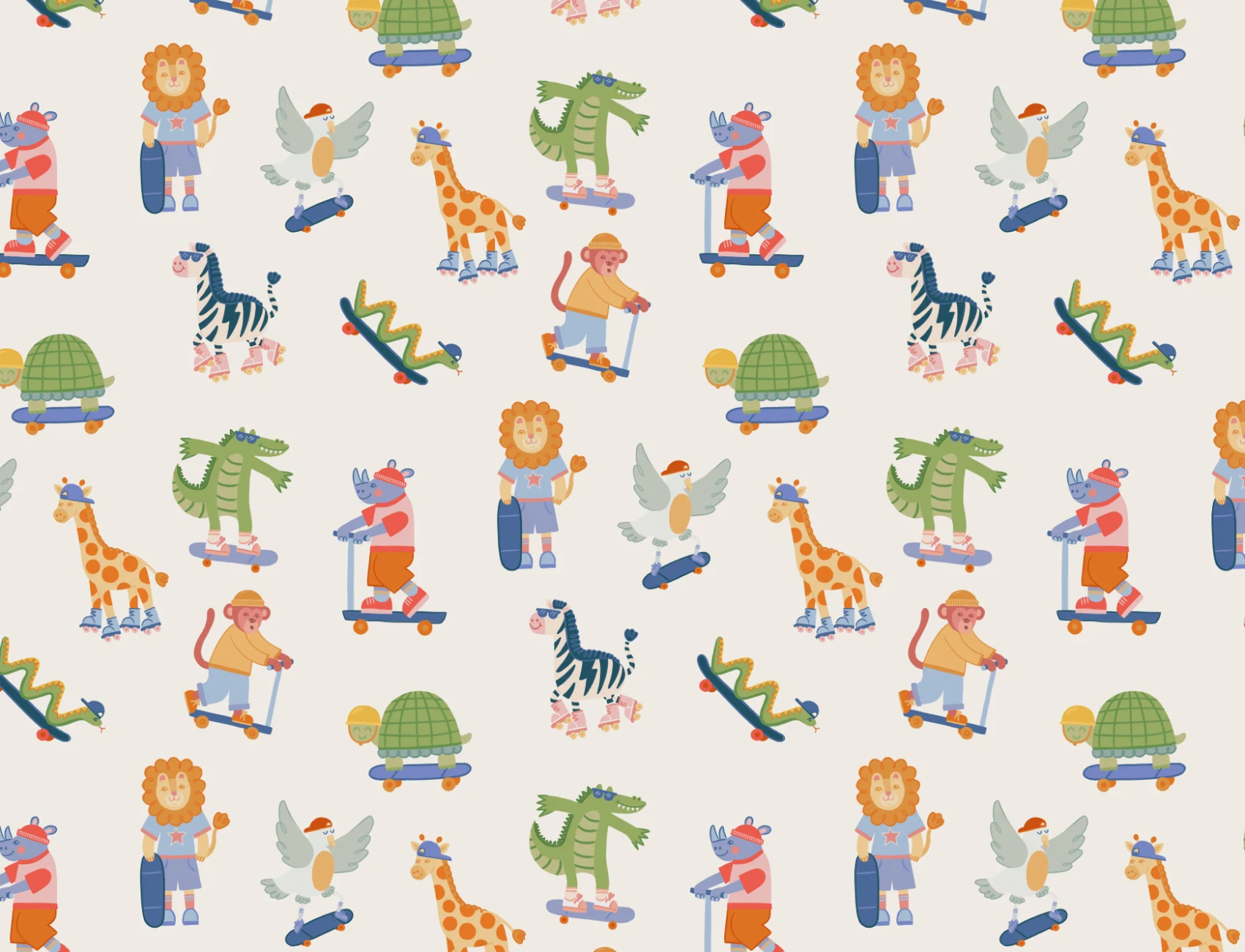 Dziecięca wielokolorowa fototapeta Playful Animals Skateboarding