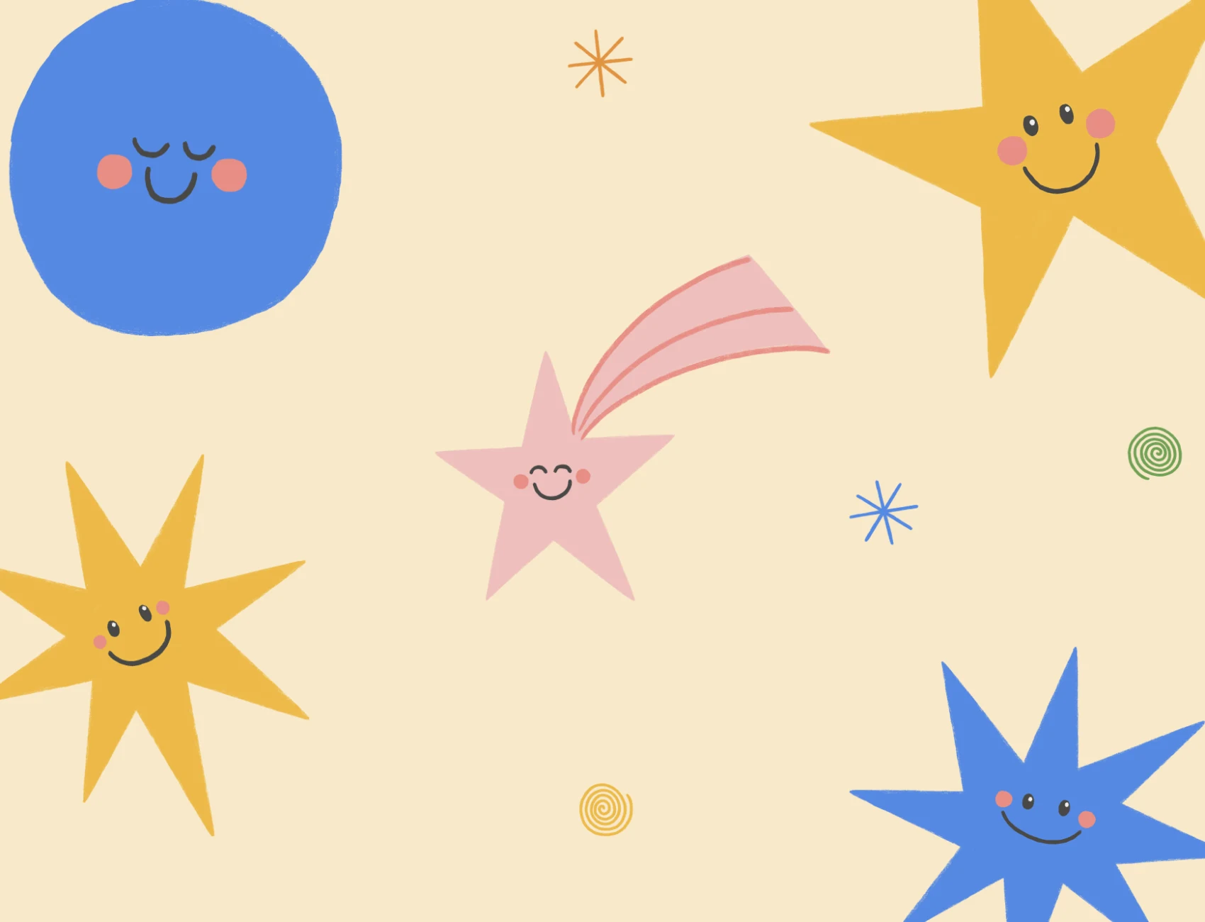Carta da parati cielo celestiale multicolore con faccine sorridenti per bambini