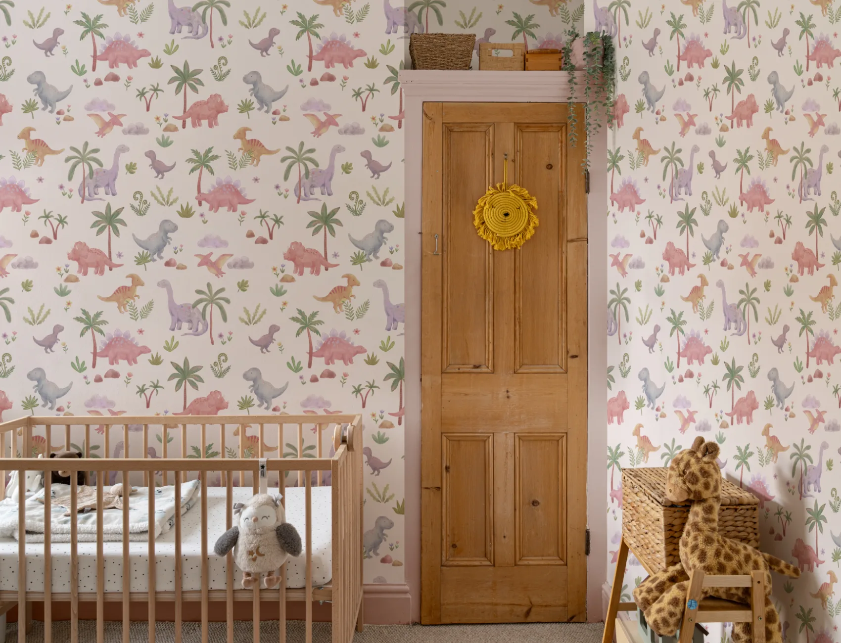 Kids' Pastel Dinosaur Adventure Multicolor Pattern Mural