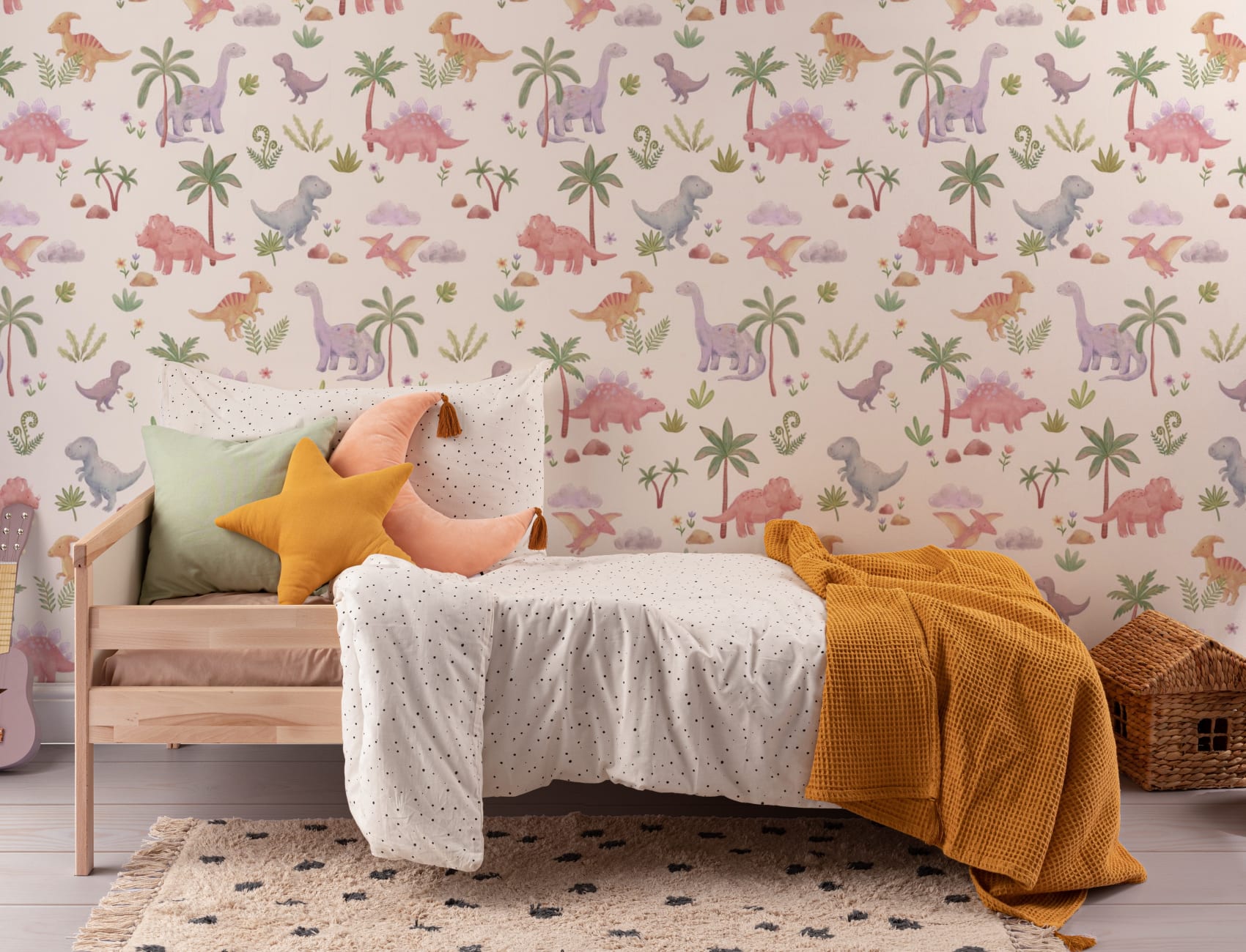 Kids' Pastel Dinosaur Adventure Multicolor Pattern Mural