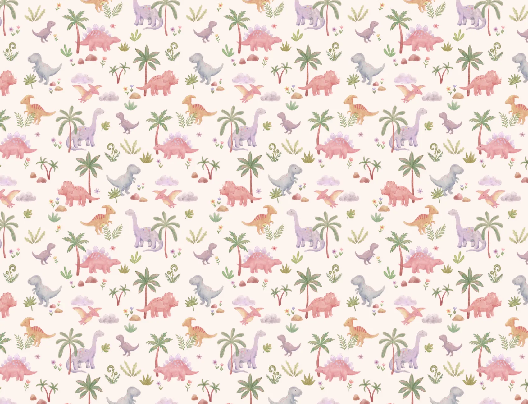 Kids' Pastel Dinosaur Adventure Multicolor Pattern Mural