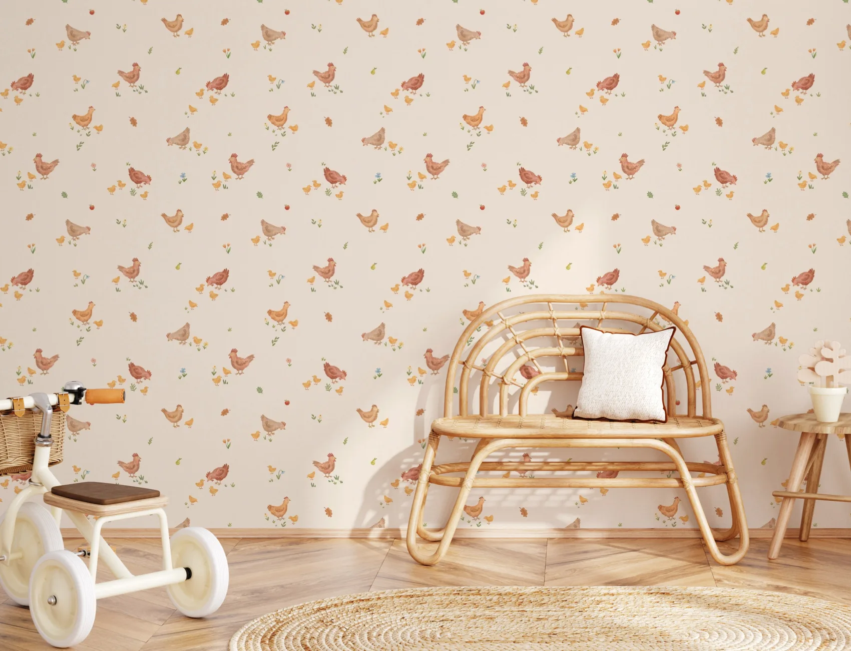 Multicolour Farmyard Animal Nursery Mural With Playful Atmosphere