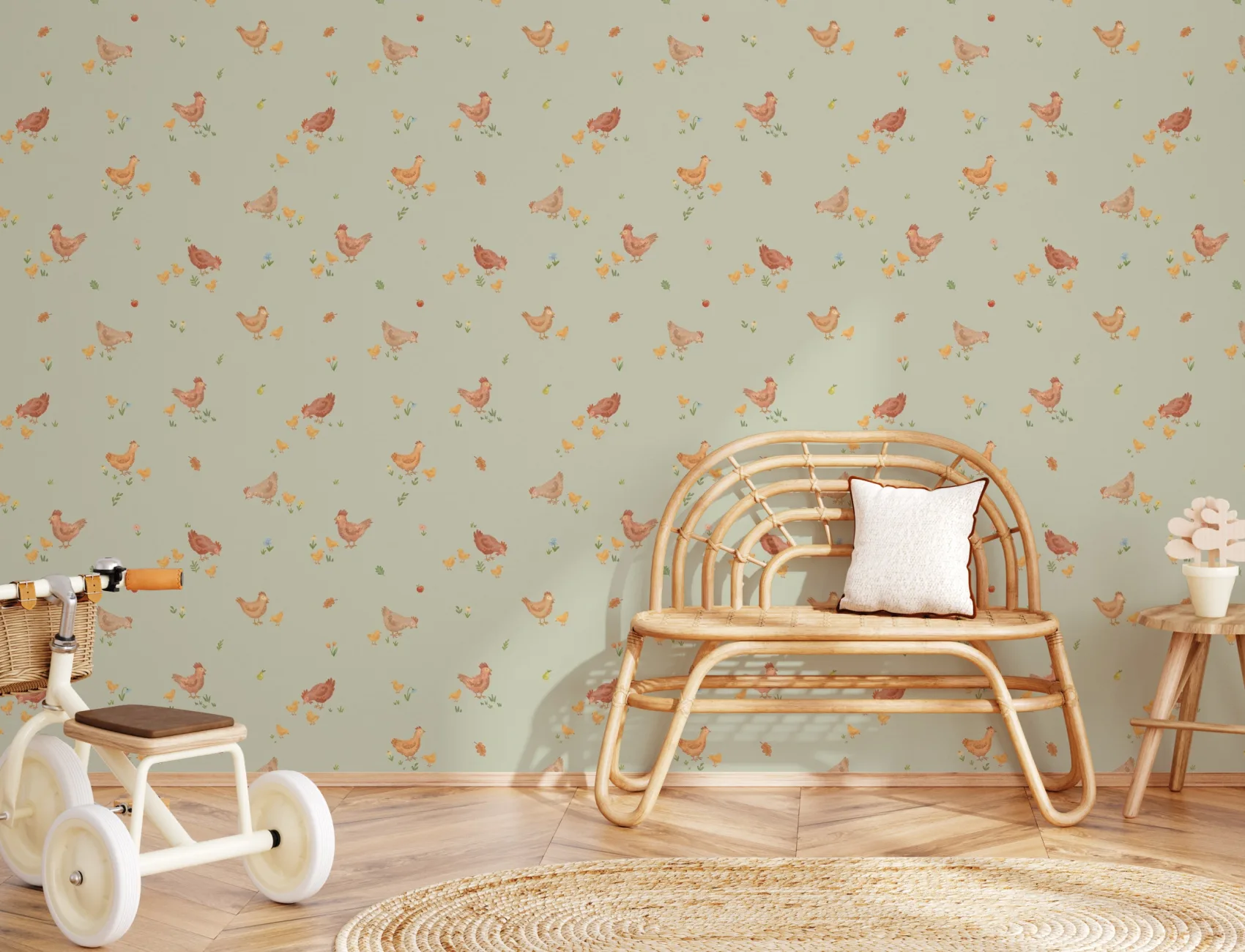 Light Green Farm Animal Kids Mural for Playful Spaces