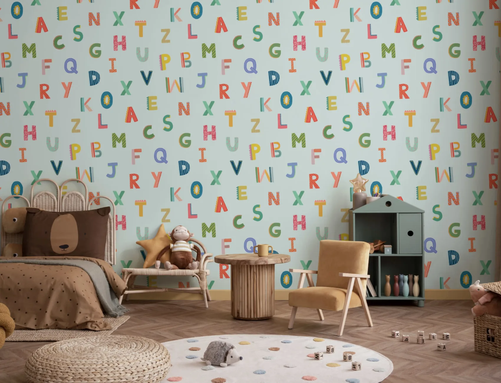 Blue Colorful Kids Alphabet Wallpaper