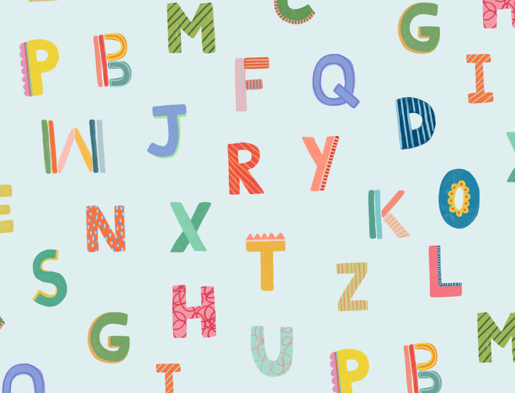 Blue Colorful Kids Alphabet Wallpaper