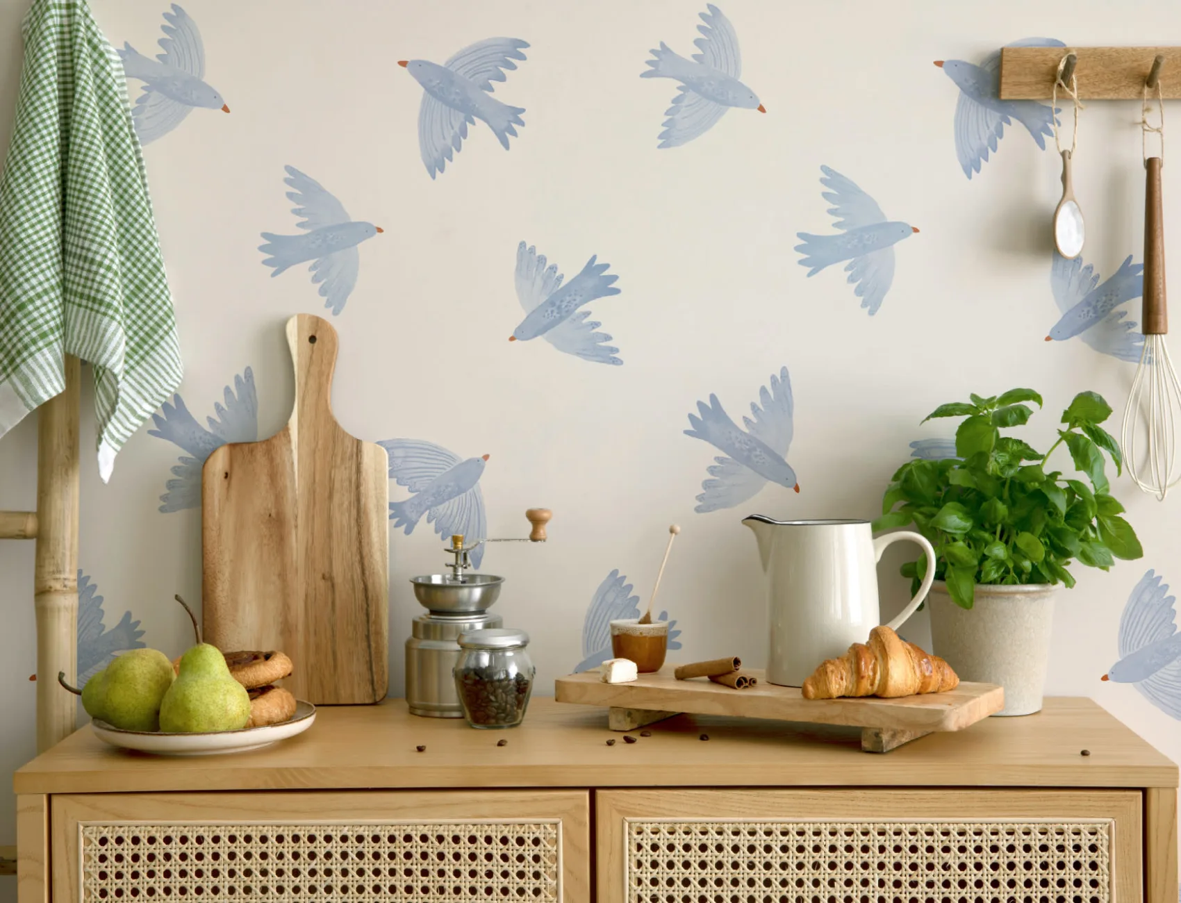 Blue Watercolor Flying Birds Wallpaper
