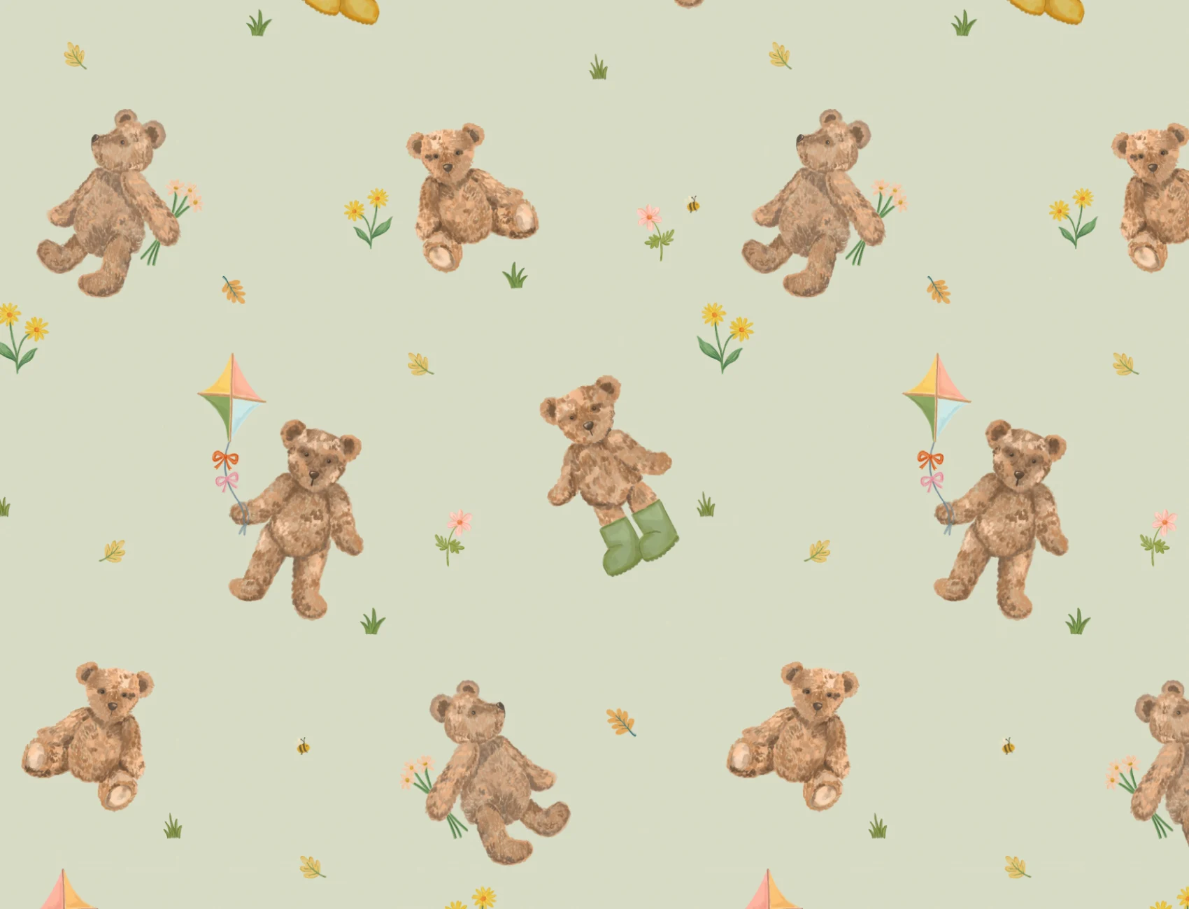 Papier peint Motif mignon en peluche pour enfants Sage