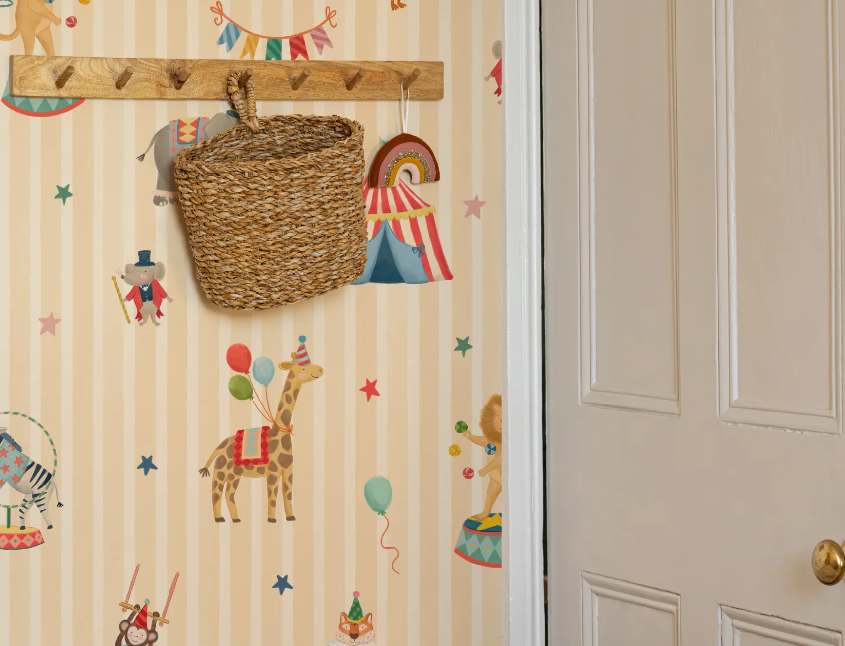 Kids Yellow Stripe Circus Animals Mural