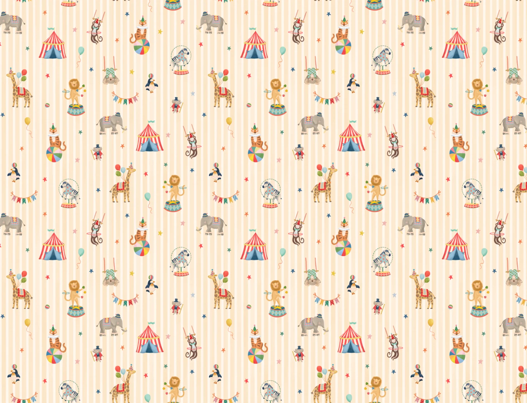 Kids Yellow Stripe Circus Animals Mural