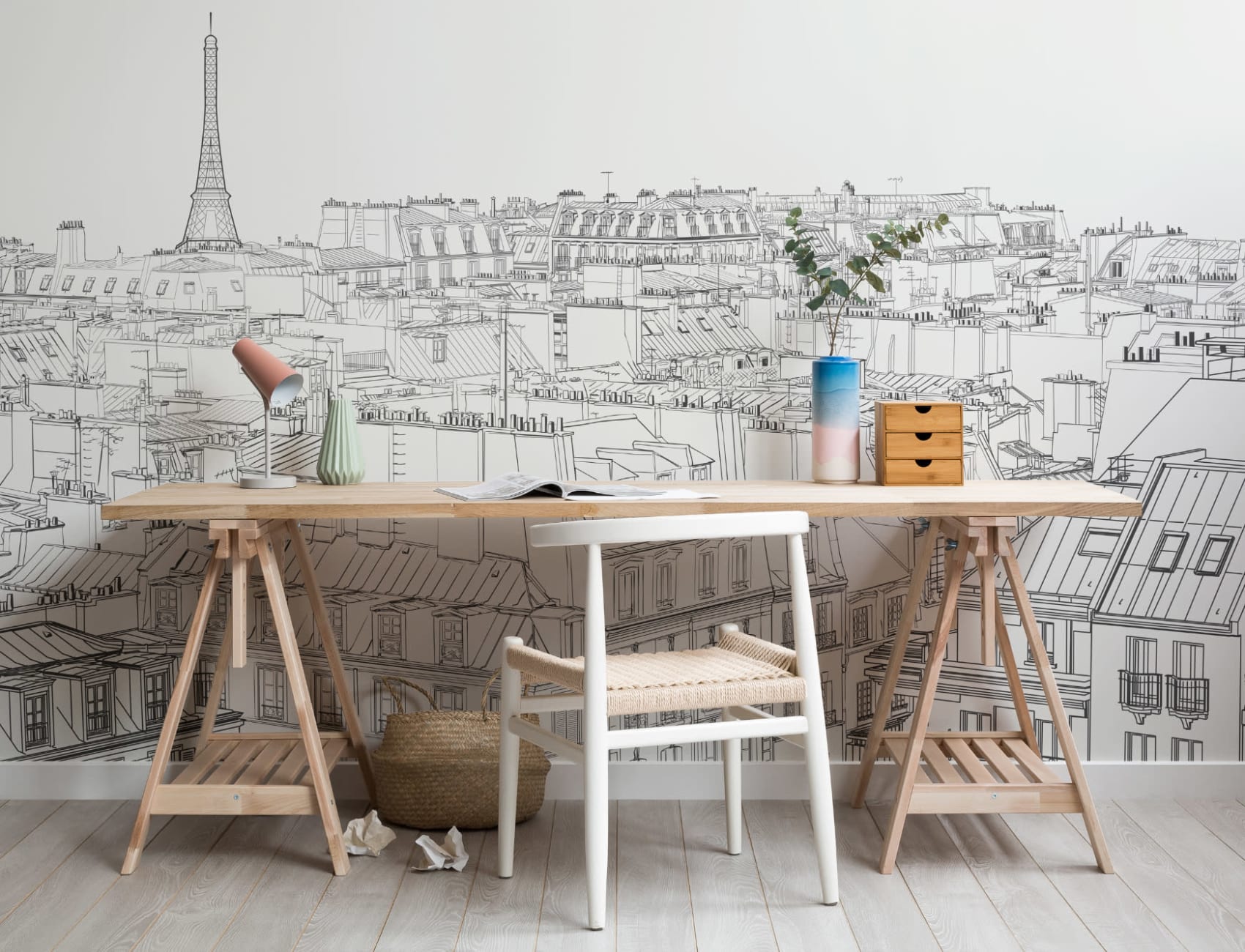 Paris Rooftop Illustration Wallpaper Mural
