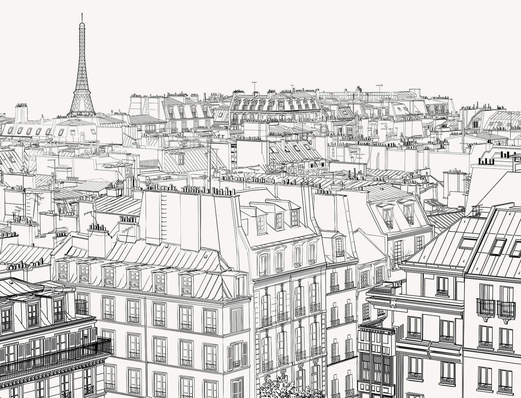 Paris Rooftop Illustration Wallpaper Mural