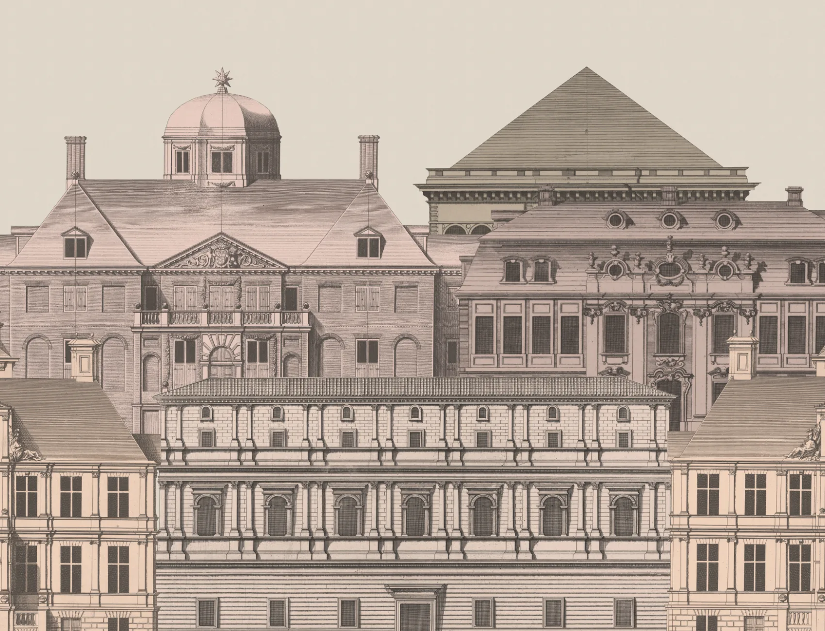 Classical Architectural Etching Wall Mural Blueprint Design by Jan Matthysz and Pieter Jansz Post