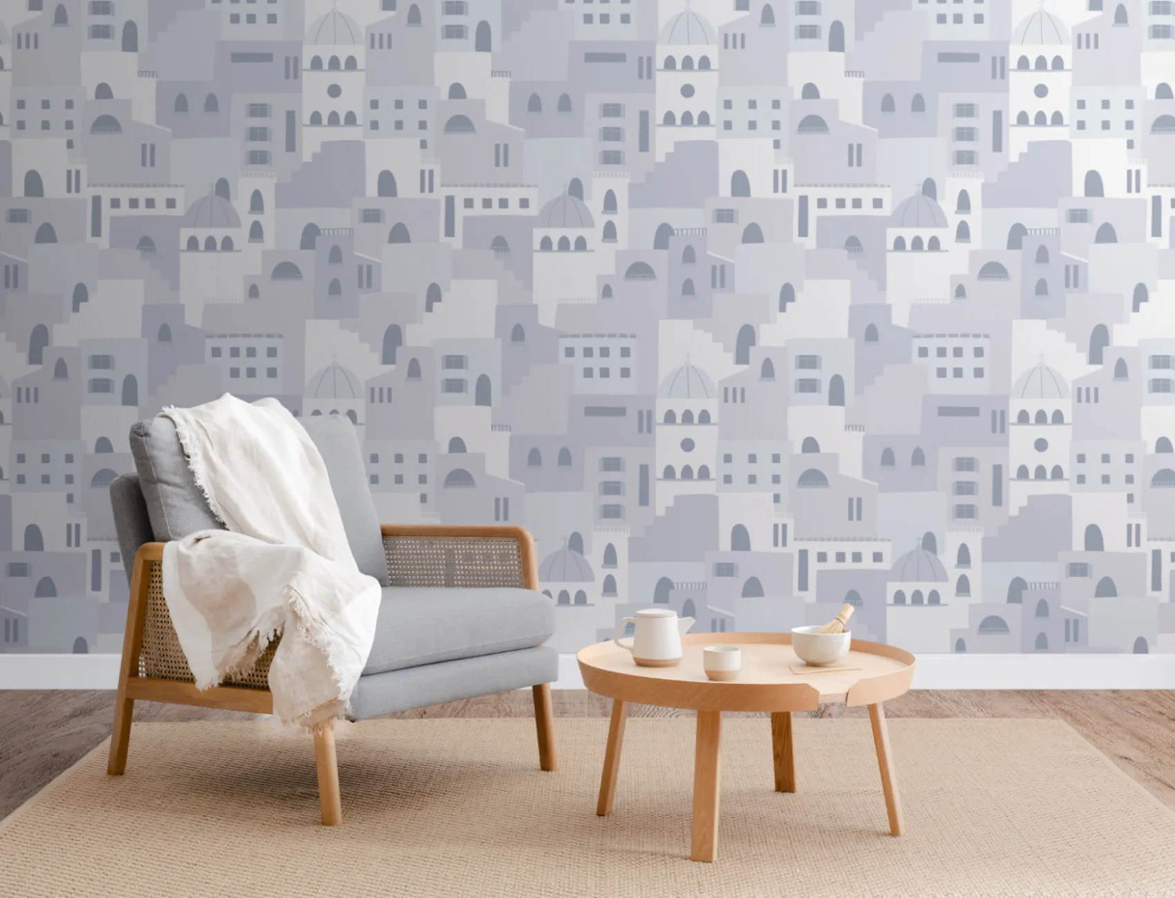 Blue Architecture House Pattern Wallpaper Mural