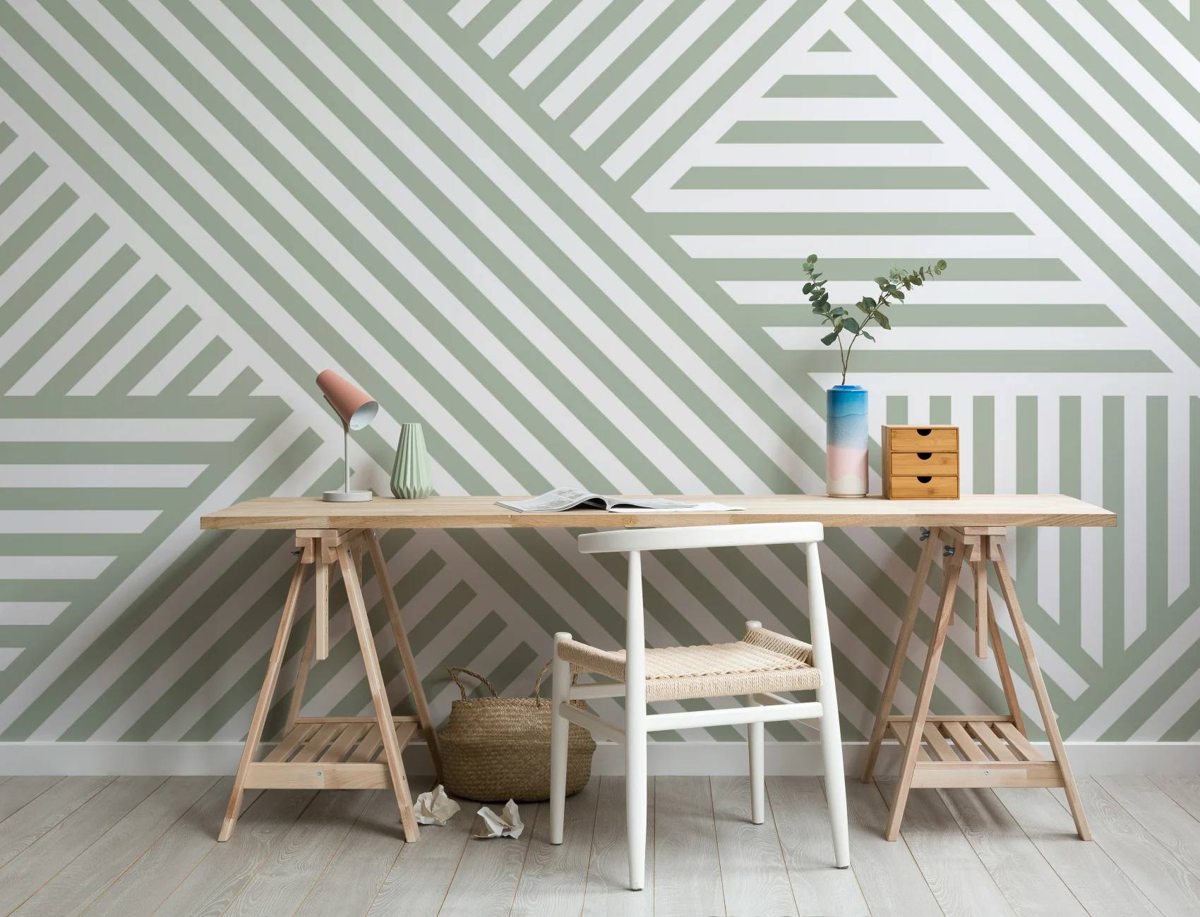 Sage Divert Striped Wallpaper Mural