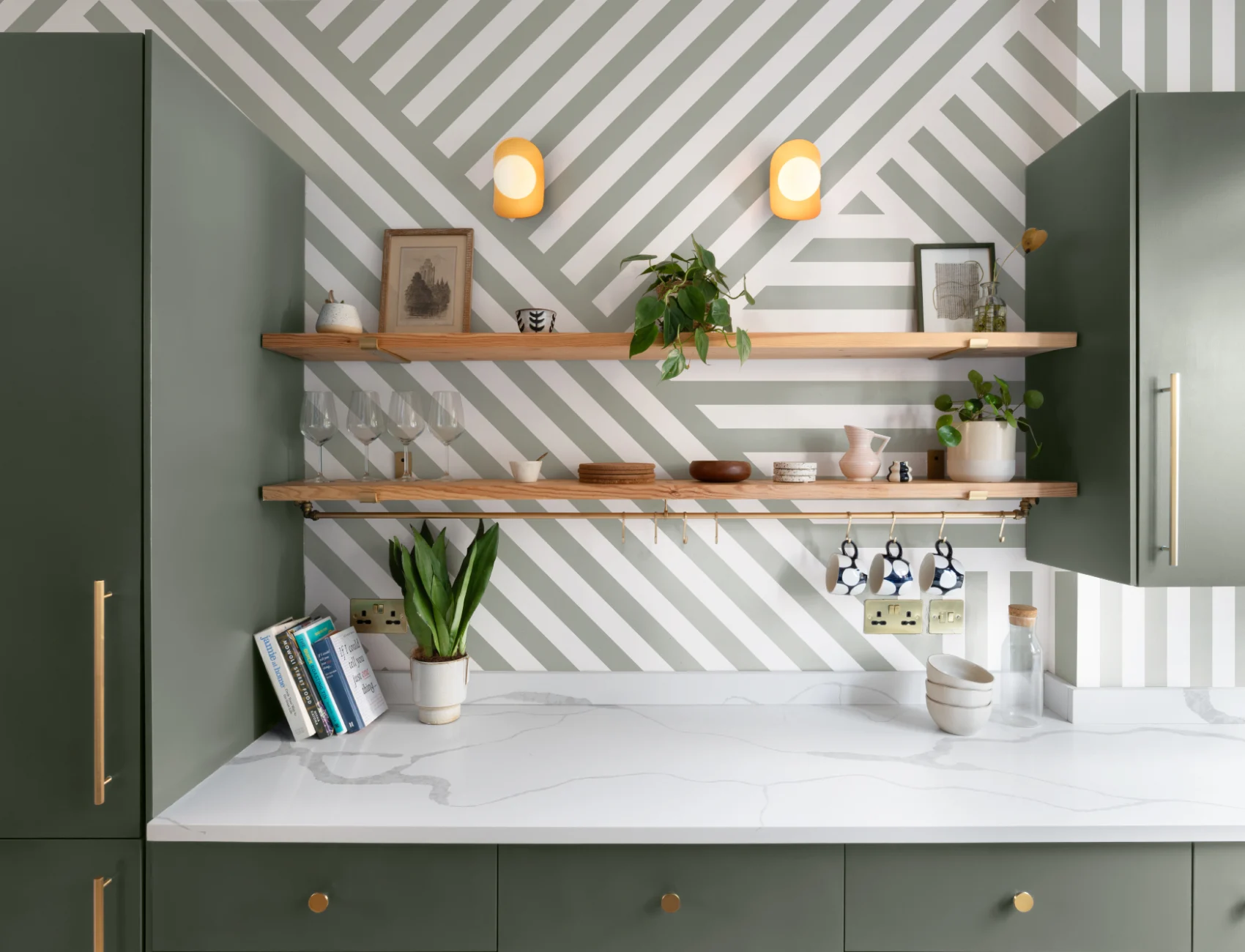 Sage Divert Striped Wallpaper Mural