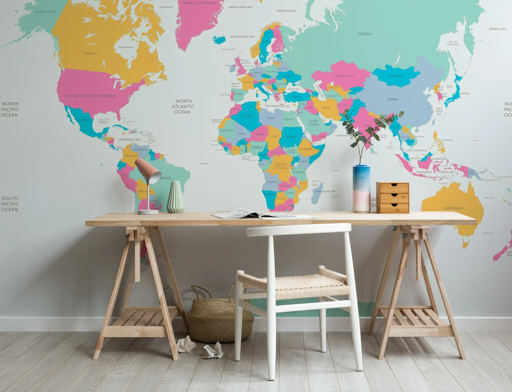 Bright World Map Wall Mural