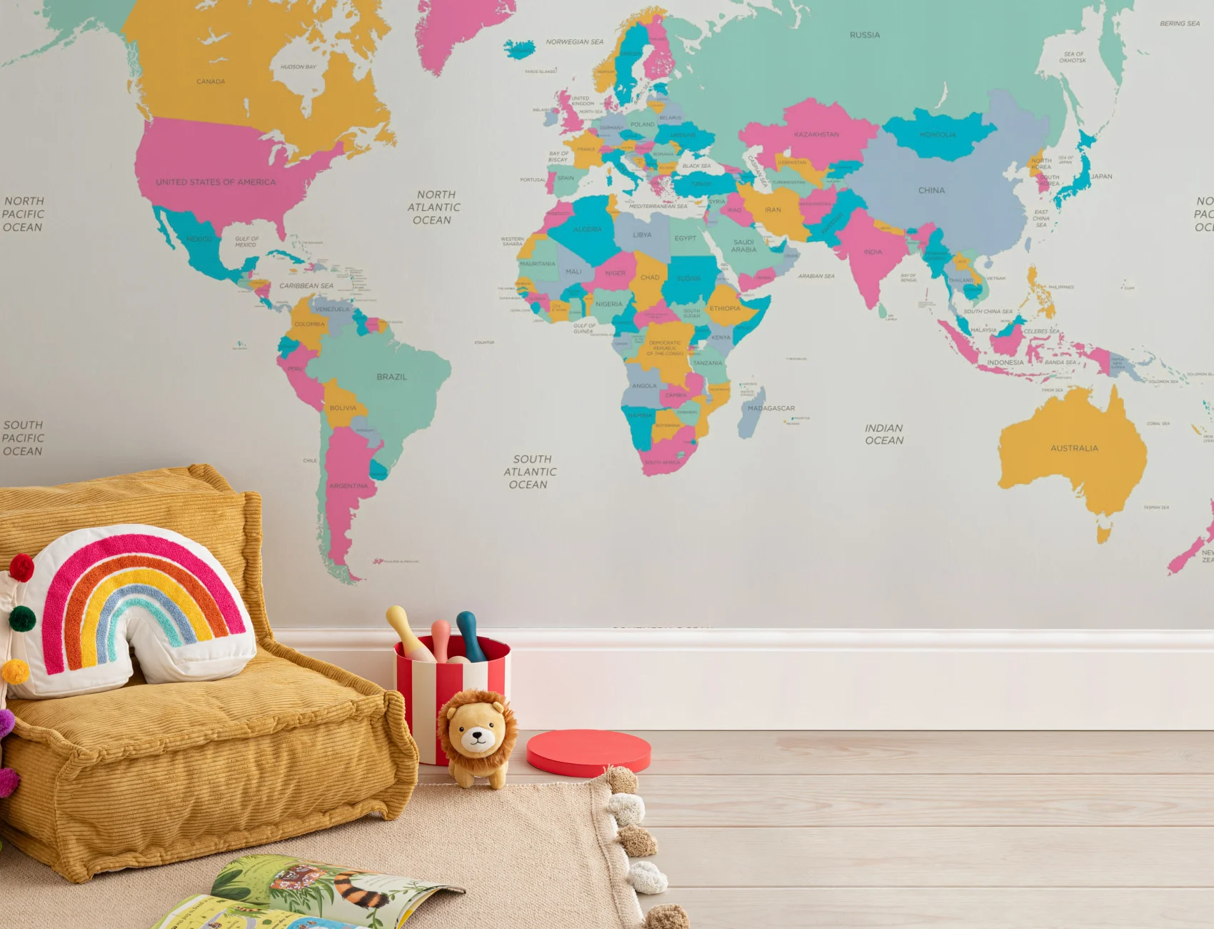 Bright World Map Wall Mural