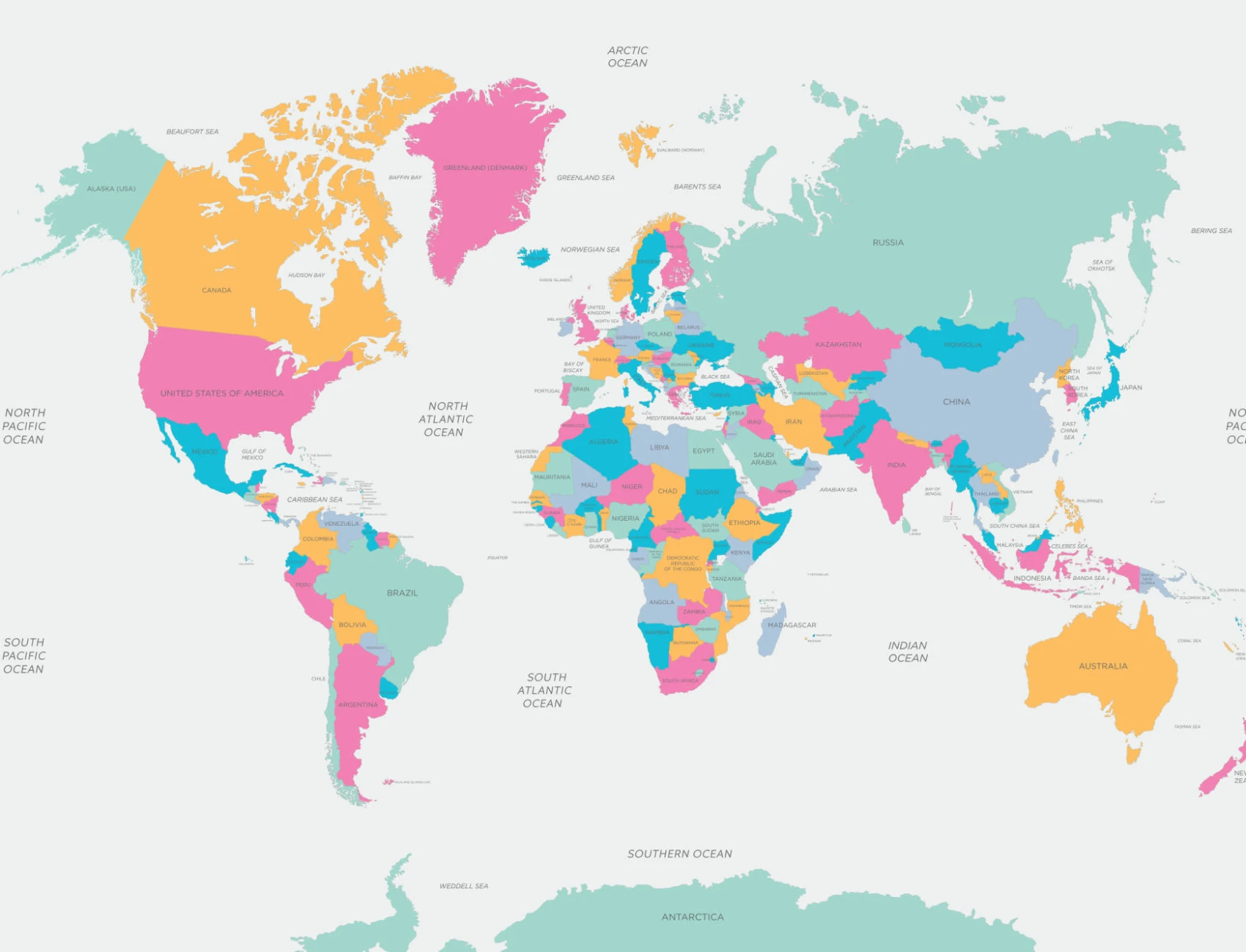 Bright World Map Wall Mural