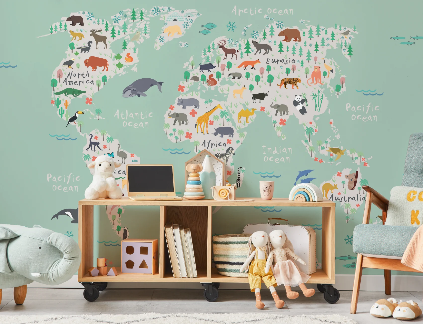 Safari Kids Map Wallpaper Mural