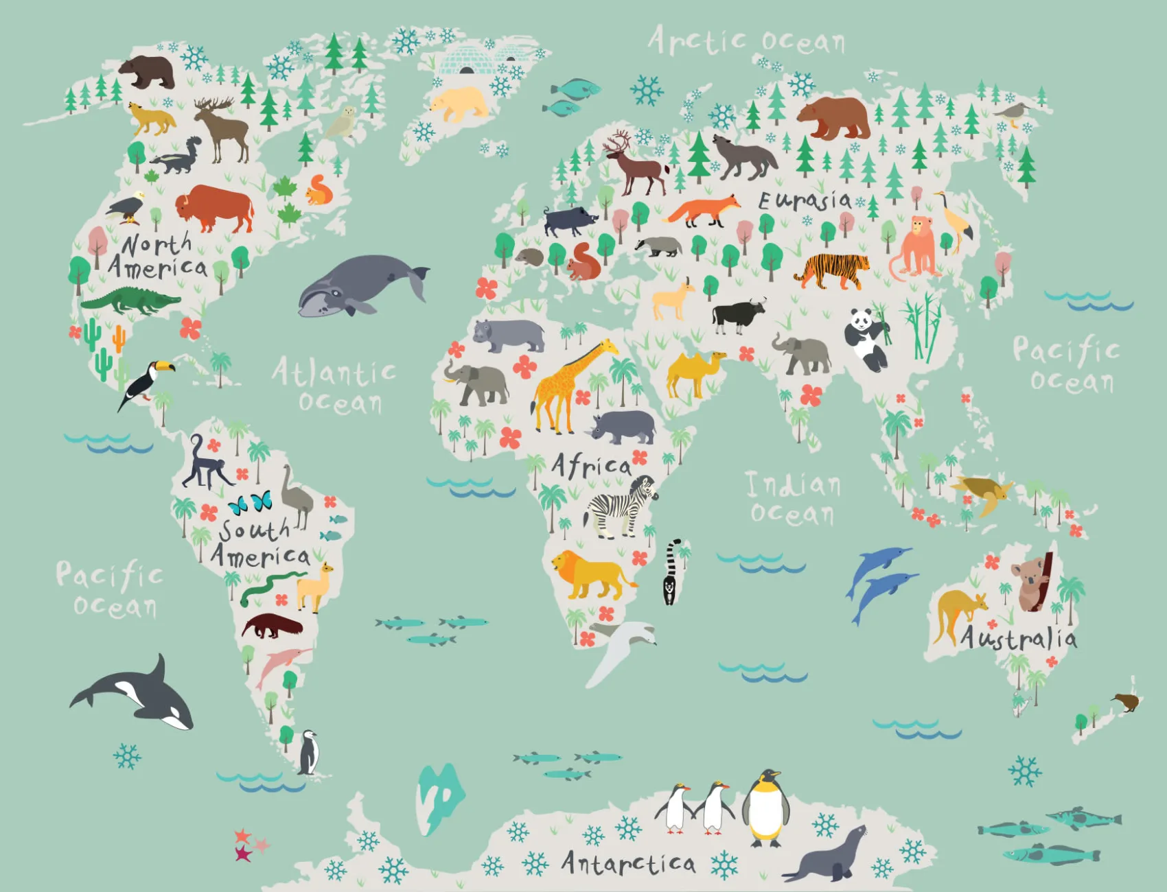 Safari Kids Map Wallpaper Mural