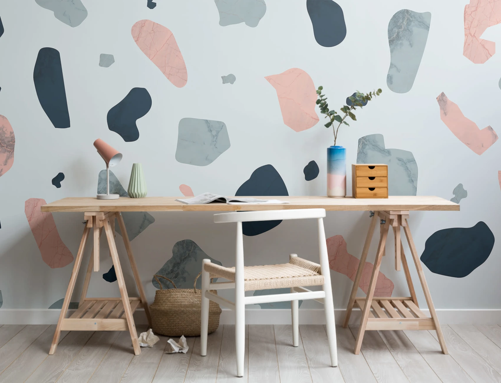 Pink & Blue Terrazzo Wallpaper Mural