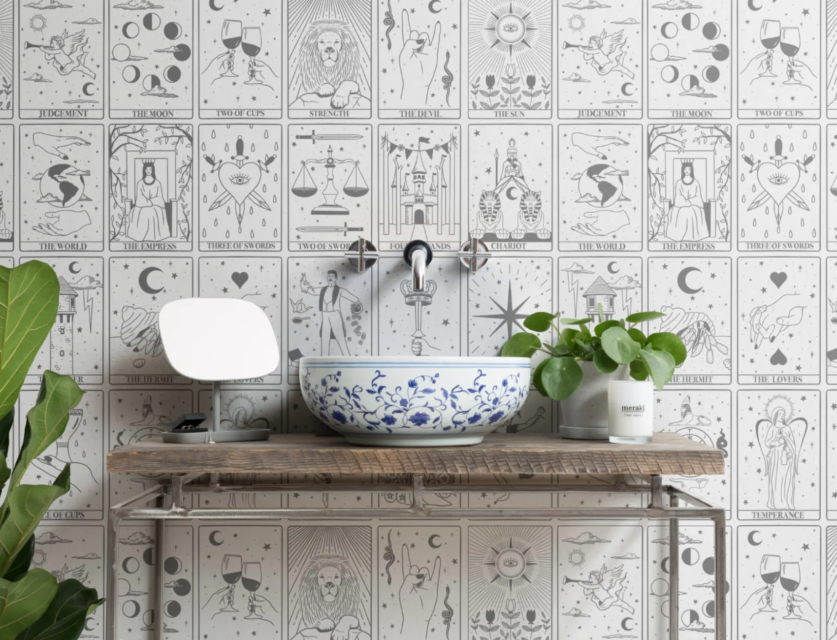 Black & White Tarot Card Pattern Wallpaper Mural