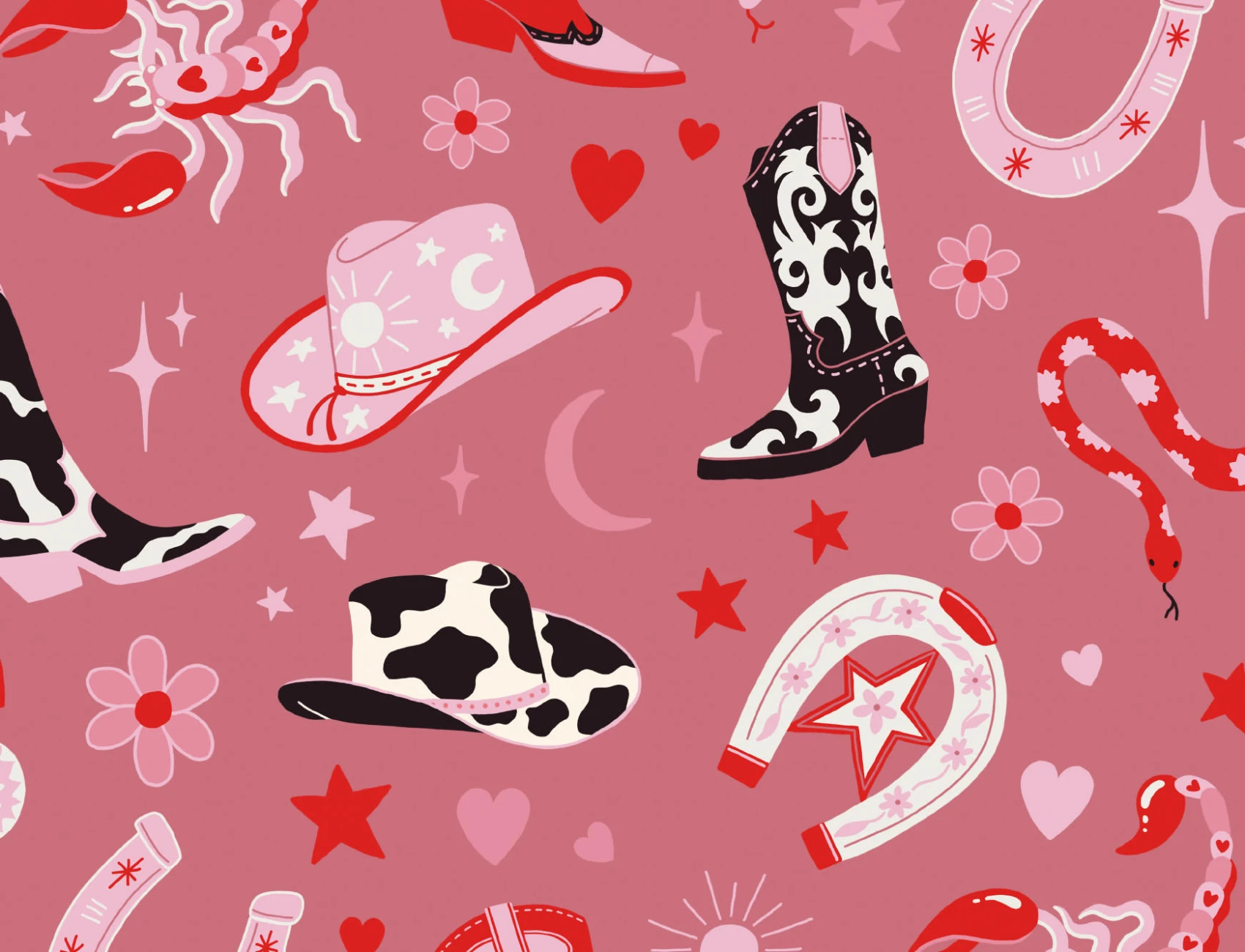 Dark Pink Western Motif Wallpaper