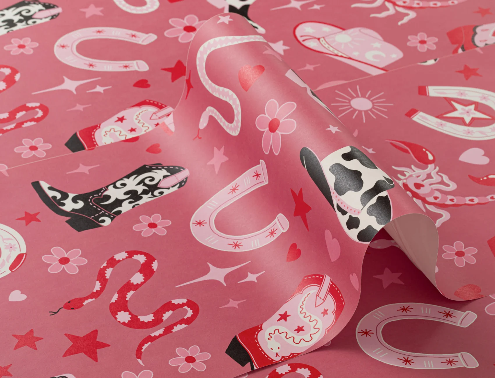Dark Pink Western Motif Wallpaper