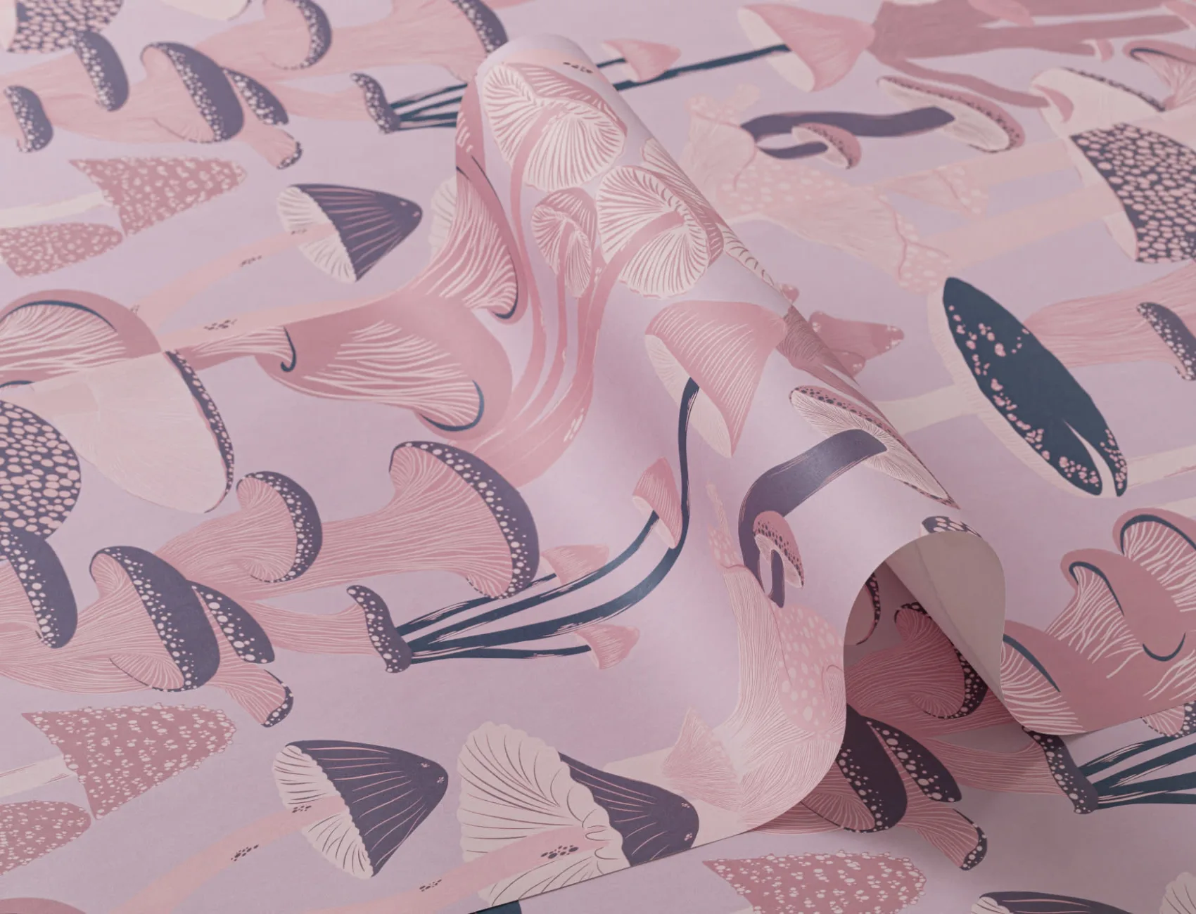 Pink Hand Drawn Mushrooms on Purple Wallpaper