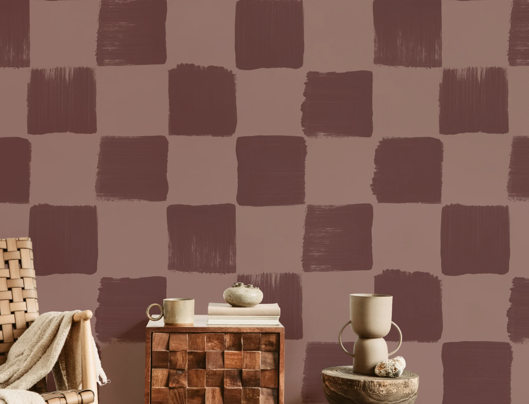 Rich Red Checkered Abstract Art Wallpaper for Elegance