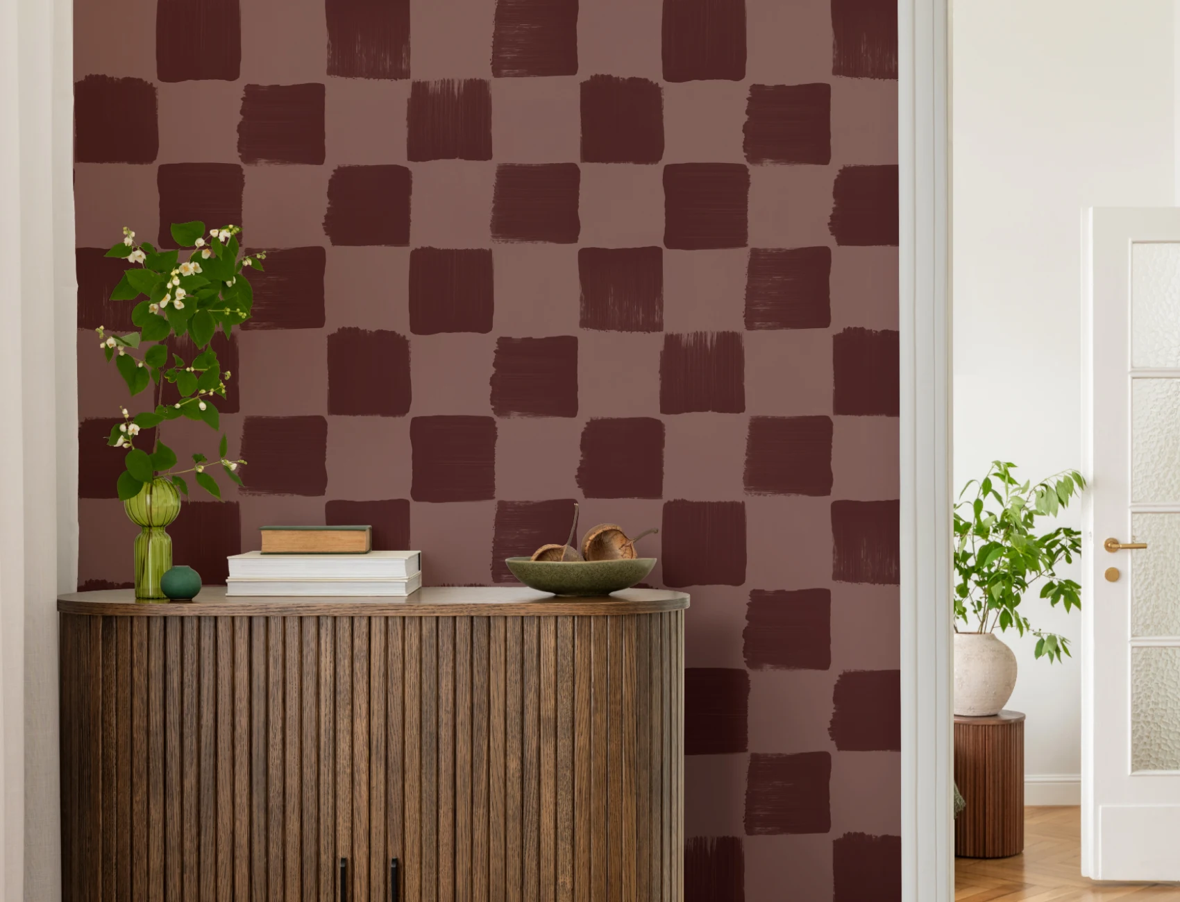 Rich Red Checkered Abstract Art Wallpaper for Elegance