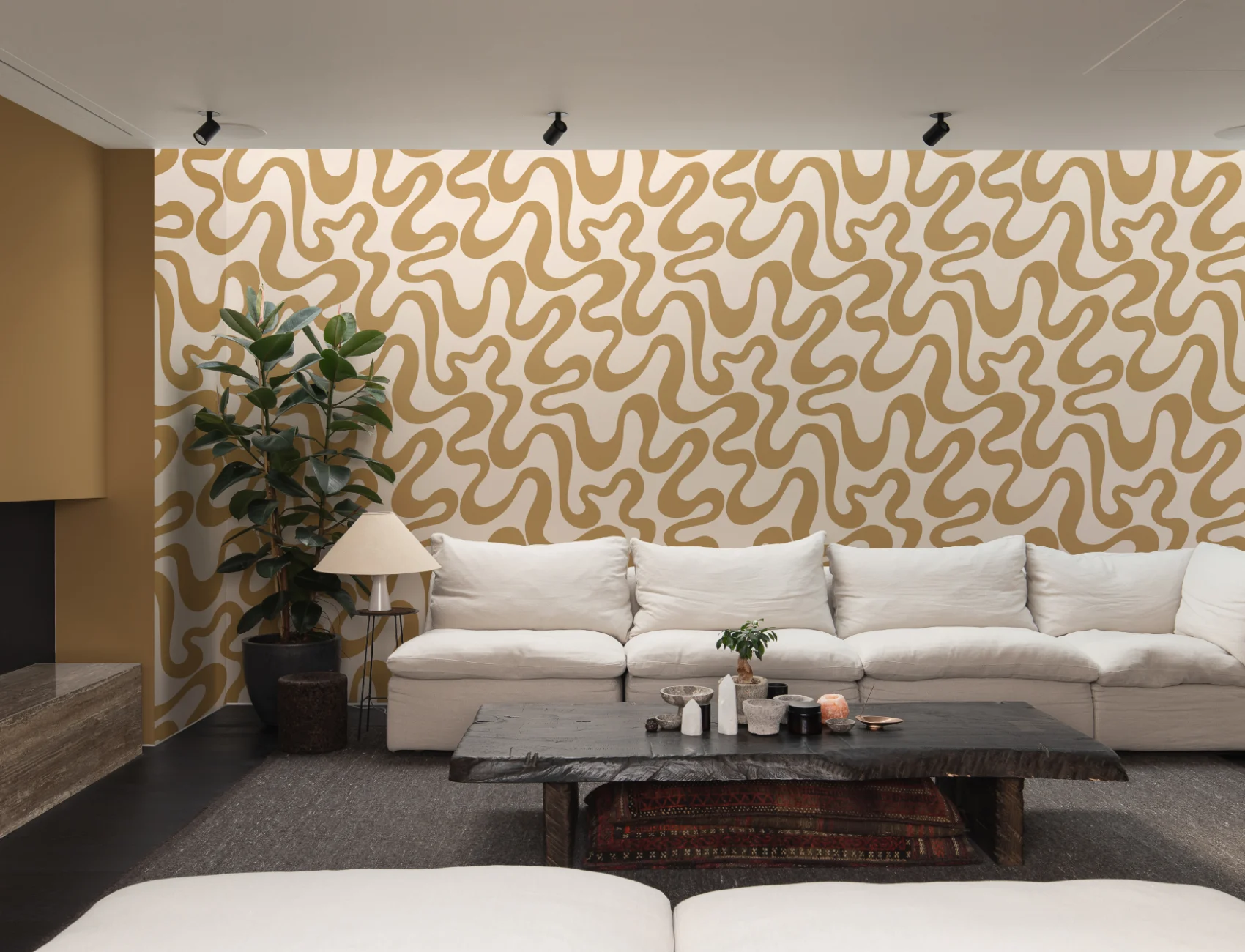 Golden Yellow Retro Abstract Vibe Pattern Wallpaper