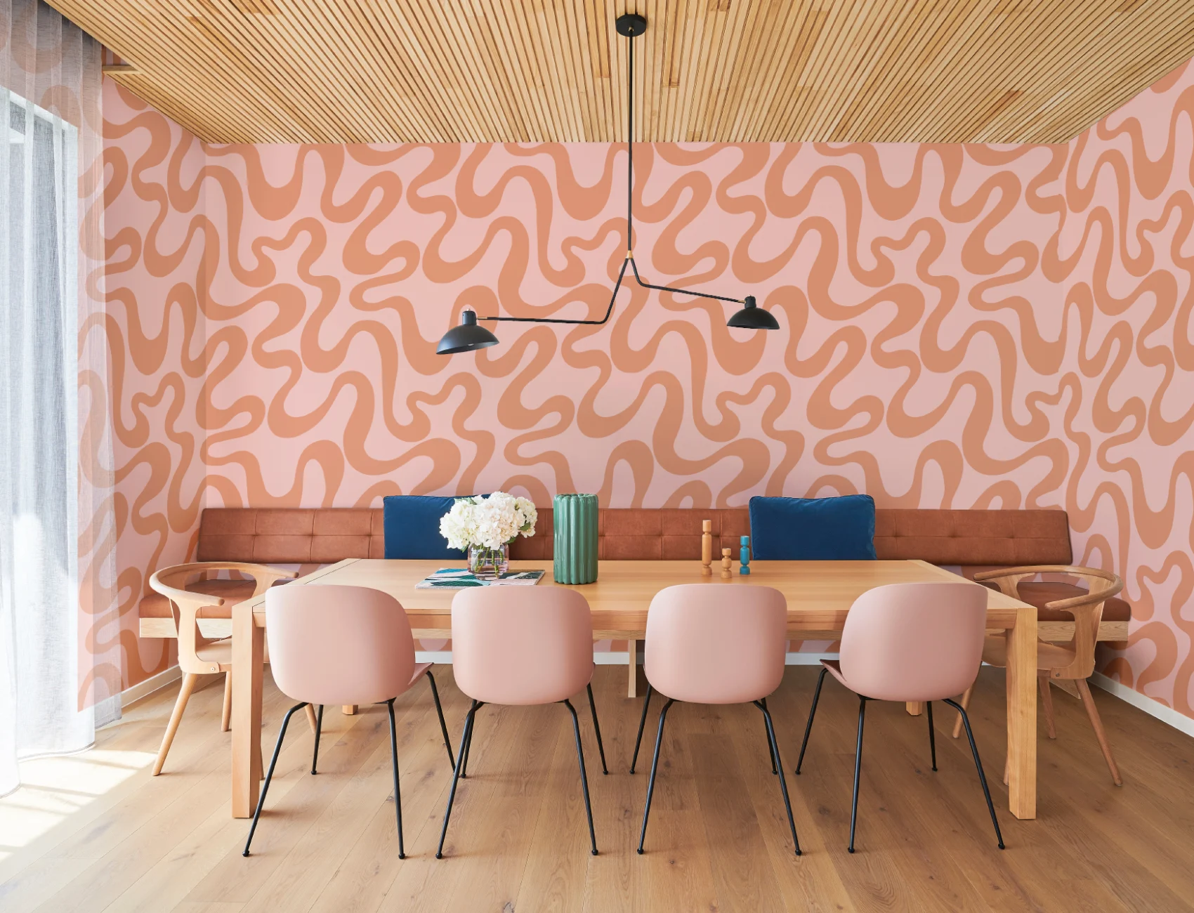 Vibrant Pink And Orange Abstract Retro Pattern Wallpaper