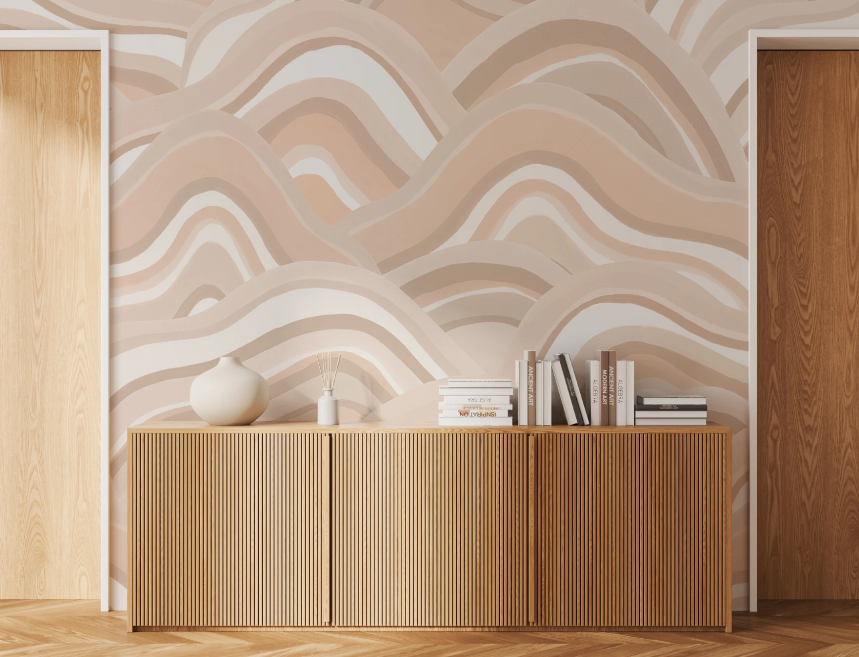 Neutral Abstract Dunes Painted Mural