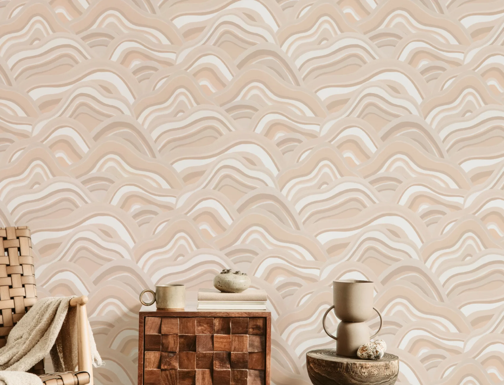 Carta da parati astratta e beige con dune dipinte
