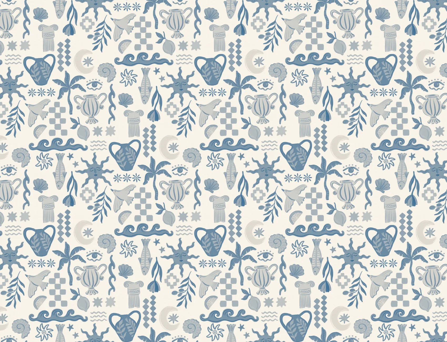 Blue La Dolce Vita Mediterranean Print Mural