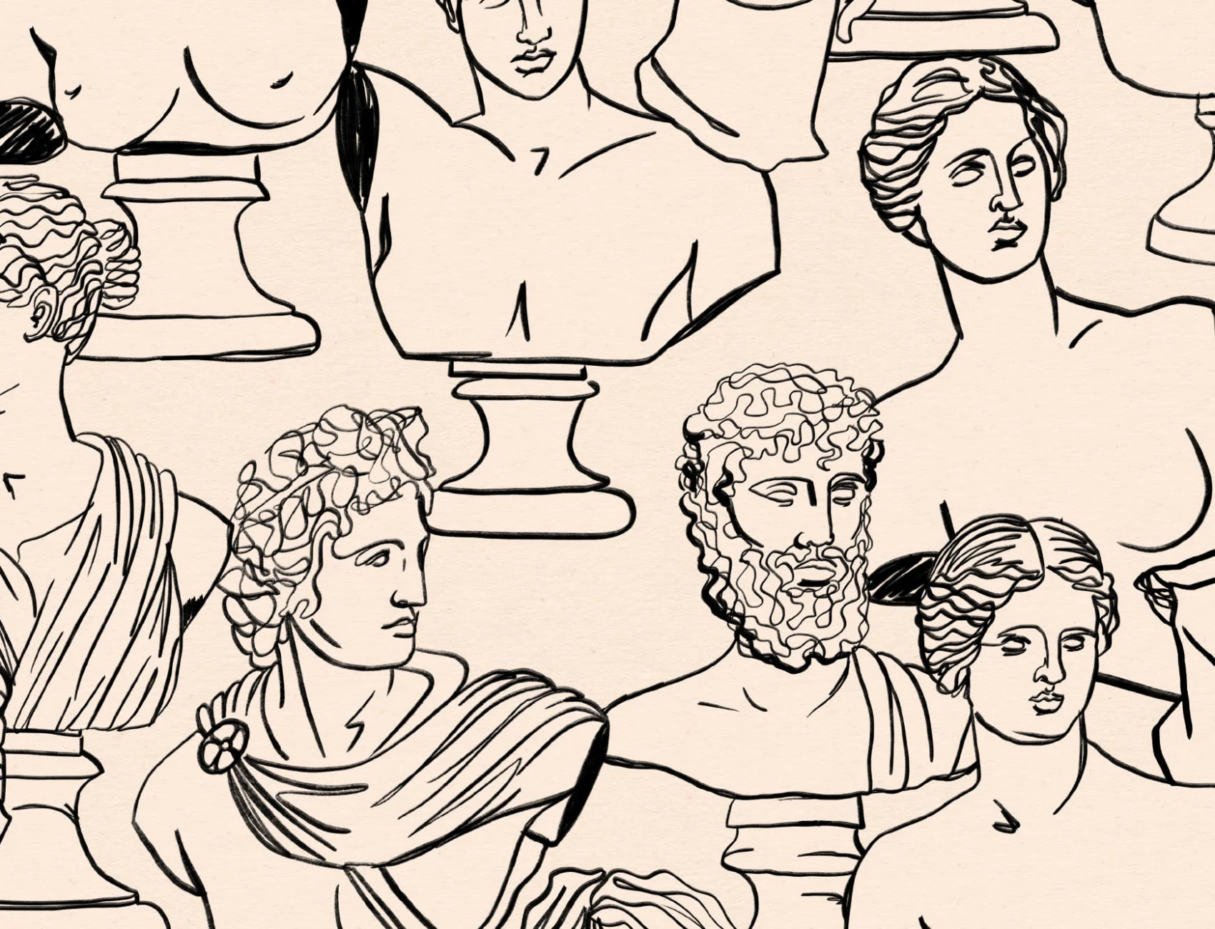 Line Drawing Ancient Greece Statue Repeat Pattern Wallpaper