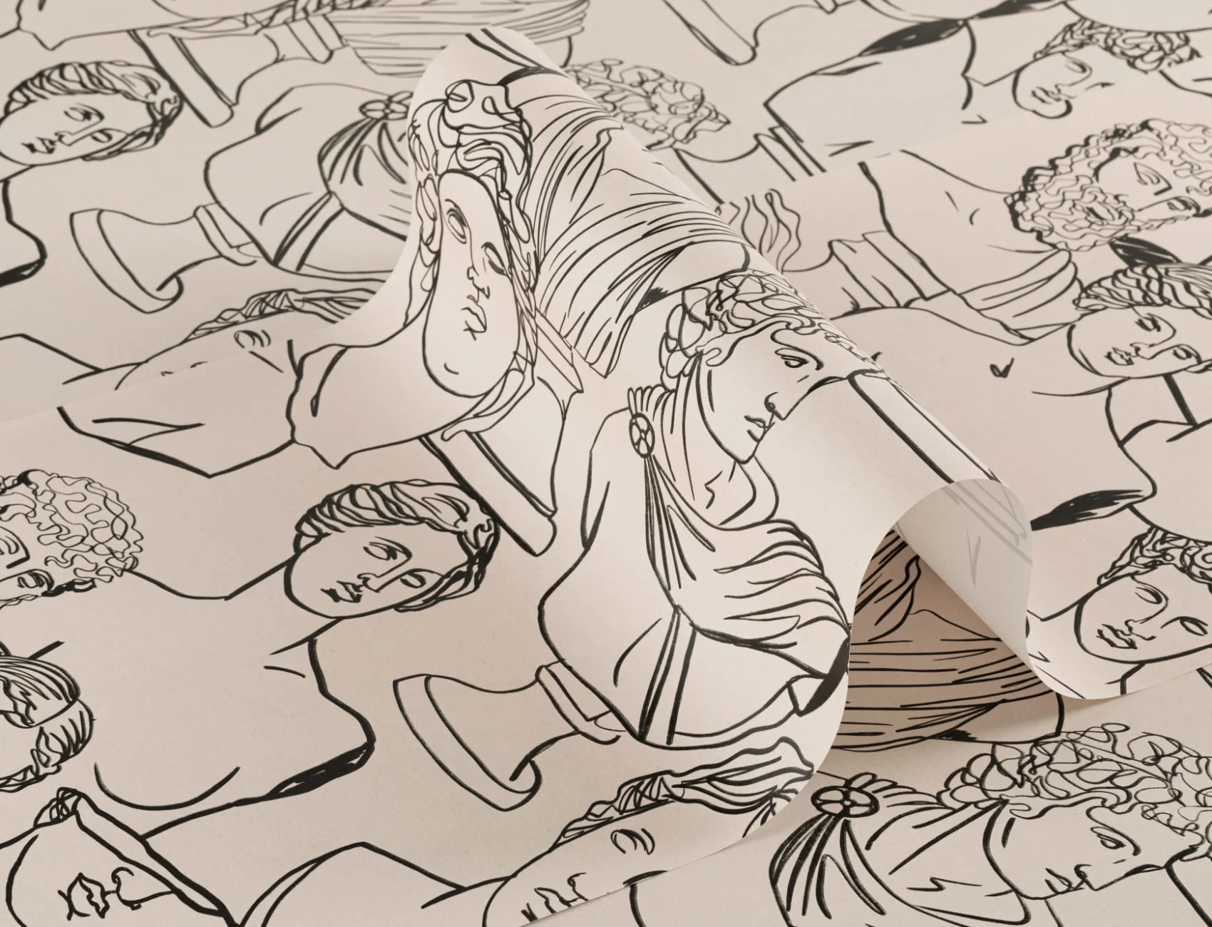 Line Drawing Ancient Greece Statue Repeat Pattern Wallpaper