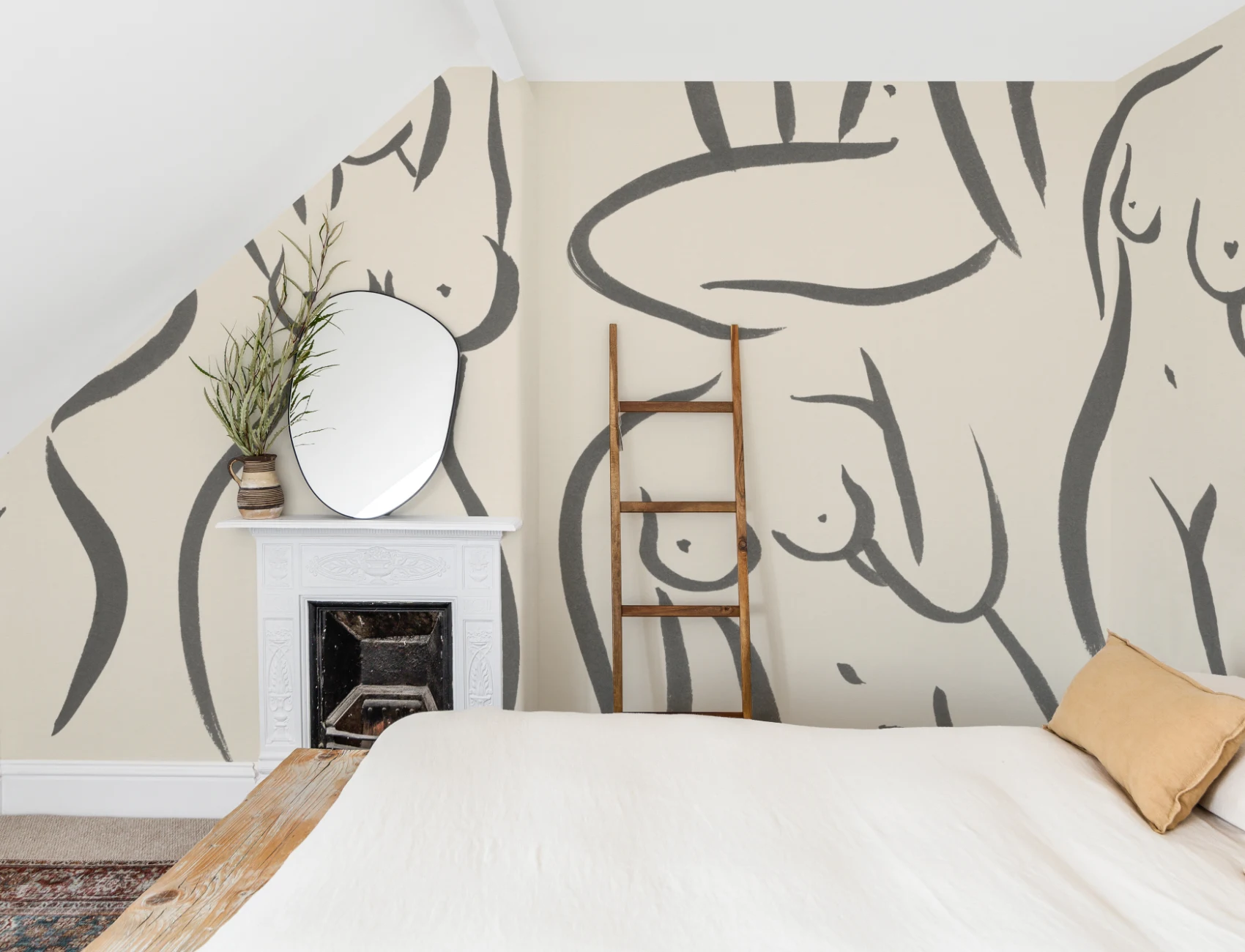 Cream Nude Woman Figure Drawing Wall Mural