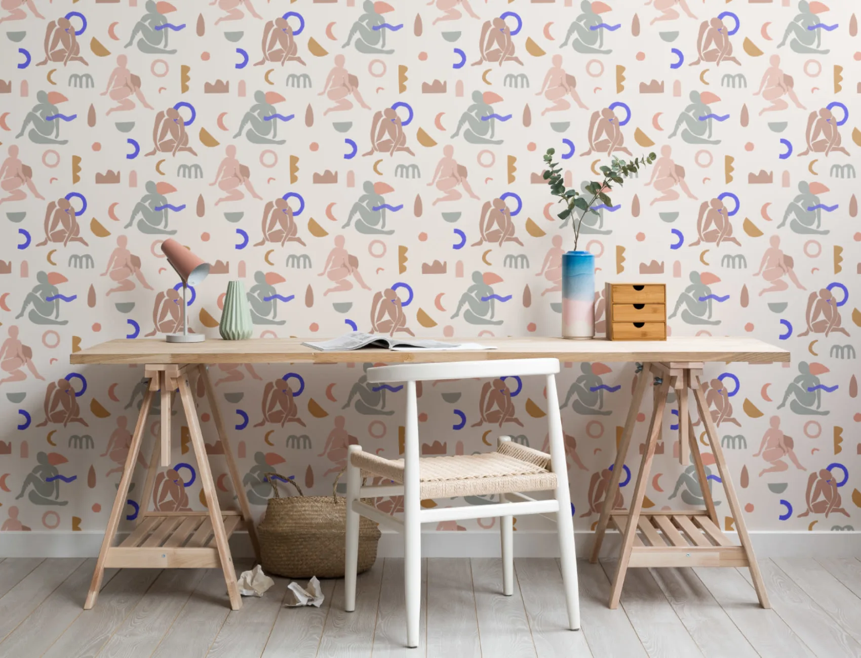 Neutral & Pastel Pink Abstract Shapes Pattern Wallpaper Mural